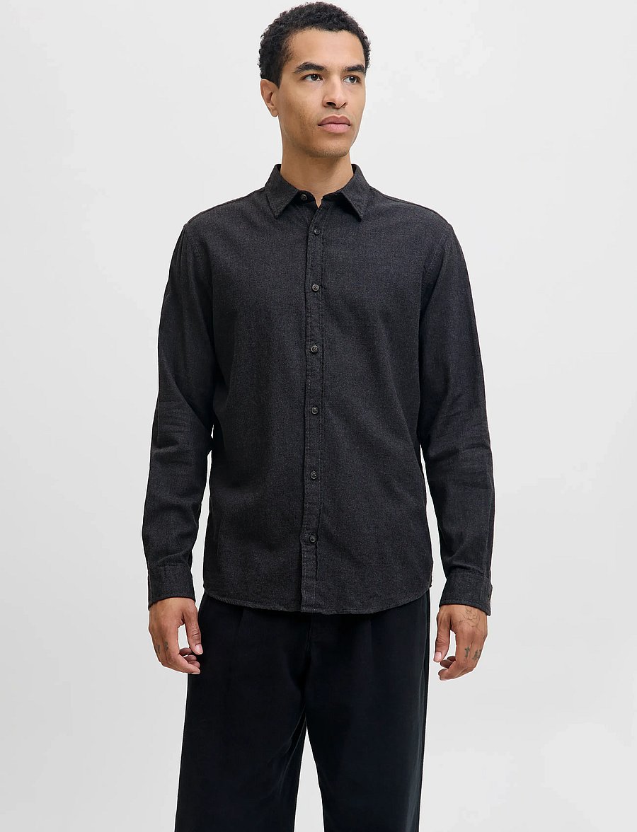 Jack & Jones - JJECLASSIC MELANGE SHIRT L/S NOOS - flannel-skjorter - dark grey melange - 0