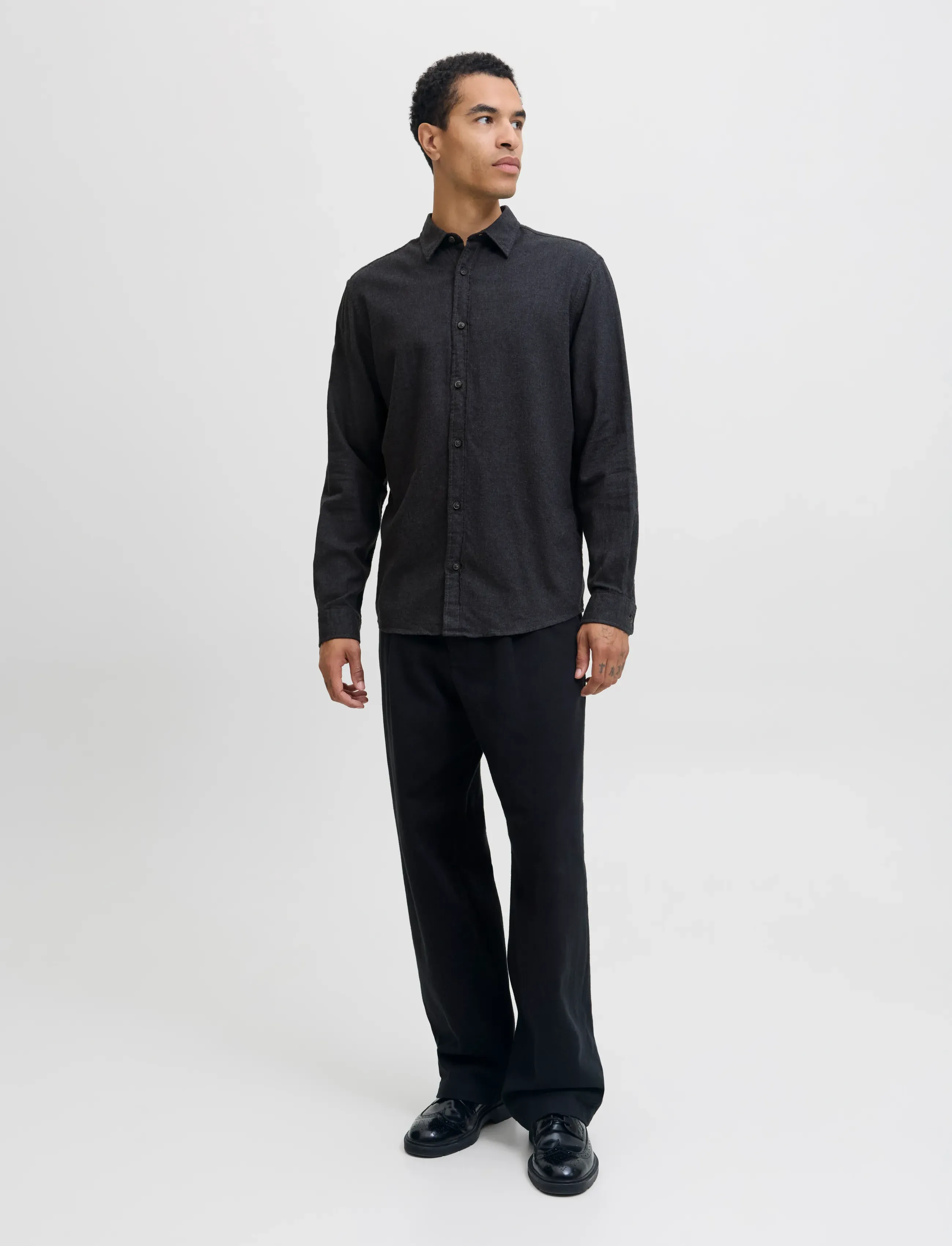 Jack & Jones - JJECLASSIC MELANGE SHIRT L/S NOOS - casual skjortor - dark grey melange - 3