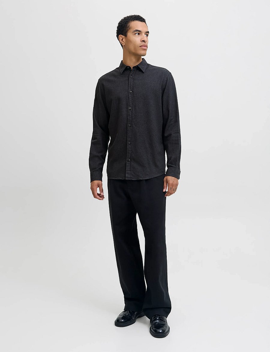 Jack & Jones - JJECLASSIC MELANGE SHIRT L/S NOOS - flannel-skjorter - dark grey melange - 3