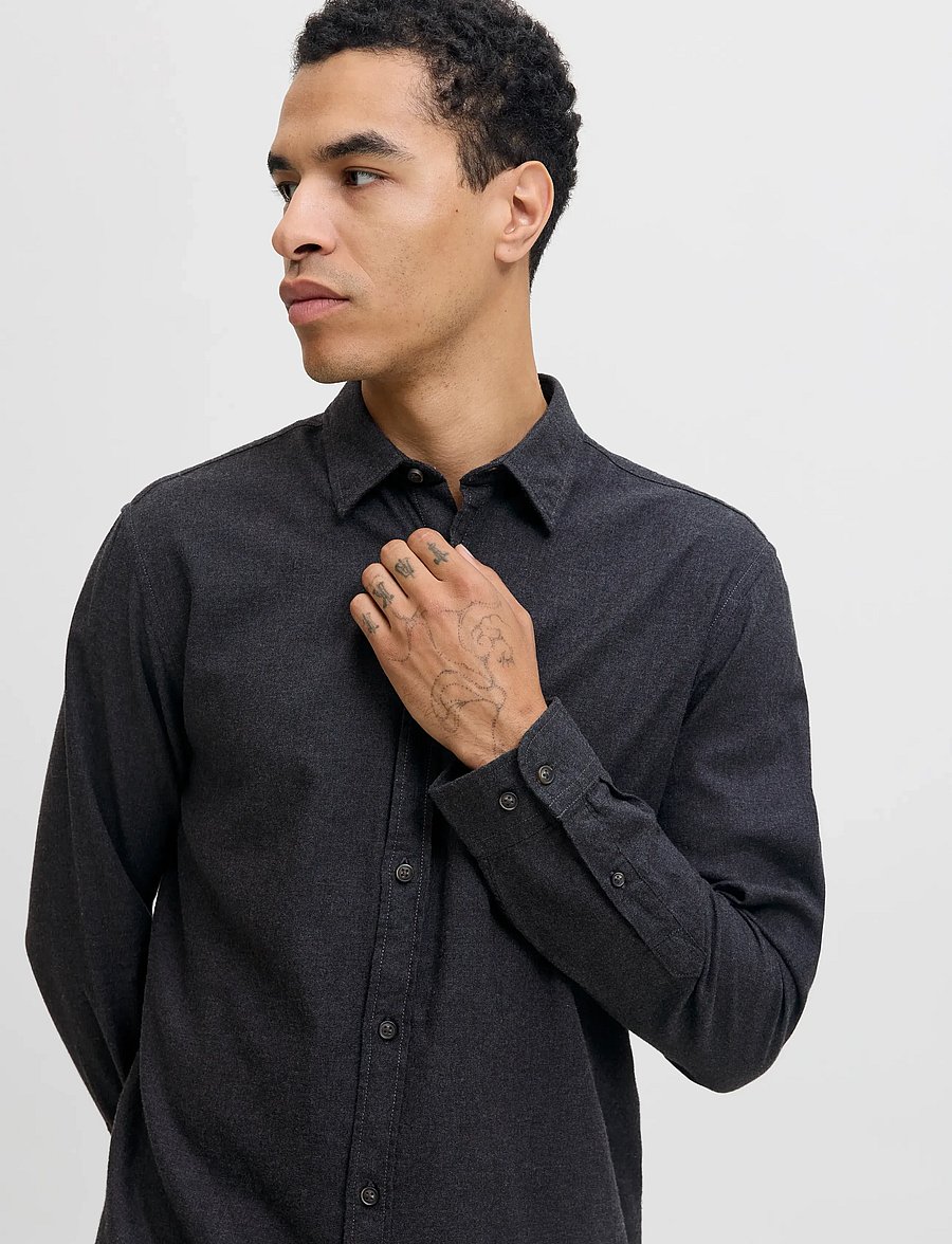 Jack & Jones - JJECLASSIC MELANGE SHIRT L/S NOOS - flannel-skjorter - dark grey melange - 5