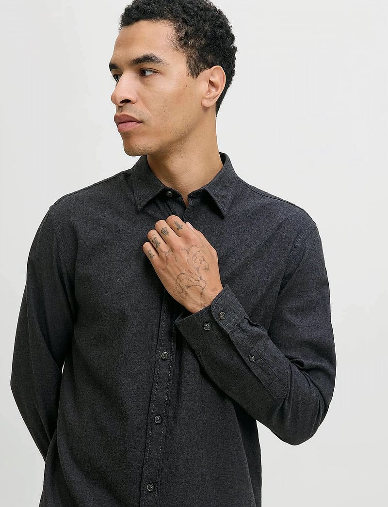 Jack & Jones - JJECLASSIC MELANGE SHIRT L/S NOOS - flanell-hemden - dark grey melange - 5