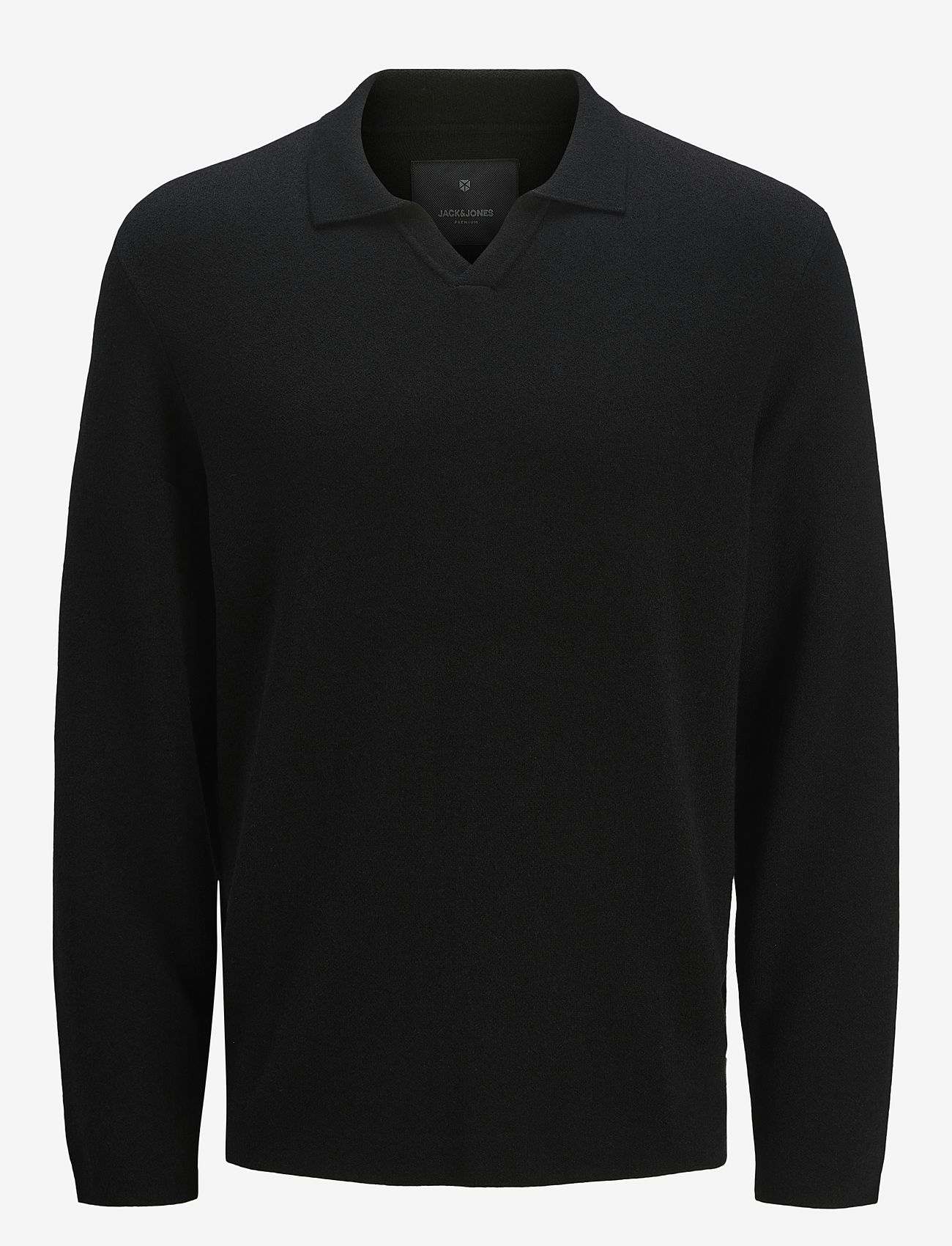 Jack & Jones - JPRWASON KNIT SPLIT NECK STYD AW24 - langärmelige gestrickte polohemden - black - 1
