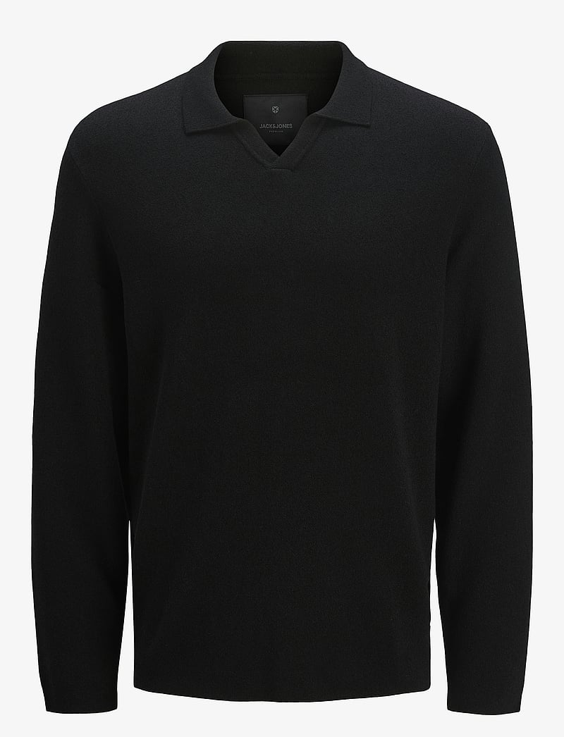 Jack & Jones - JPRWASON KNIT SPLIT NECK STYD AW24 - langärmelige gestrickte polohemden - black - 1
