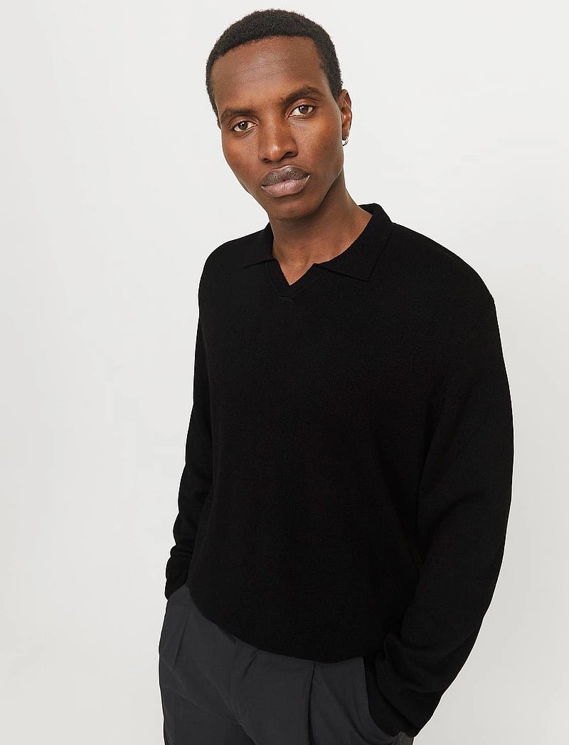 Jack & Jones - JPRWASON KNIT SPLIT NECK STYD AW24 - langärmelige gestrickte polohemden - black - 0