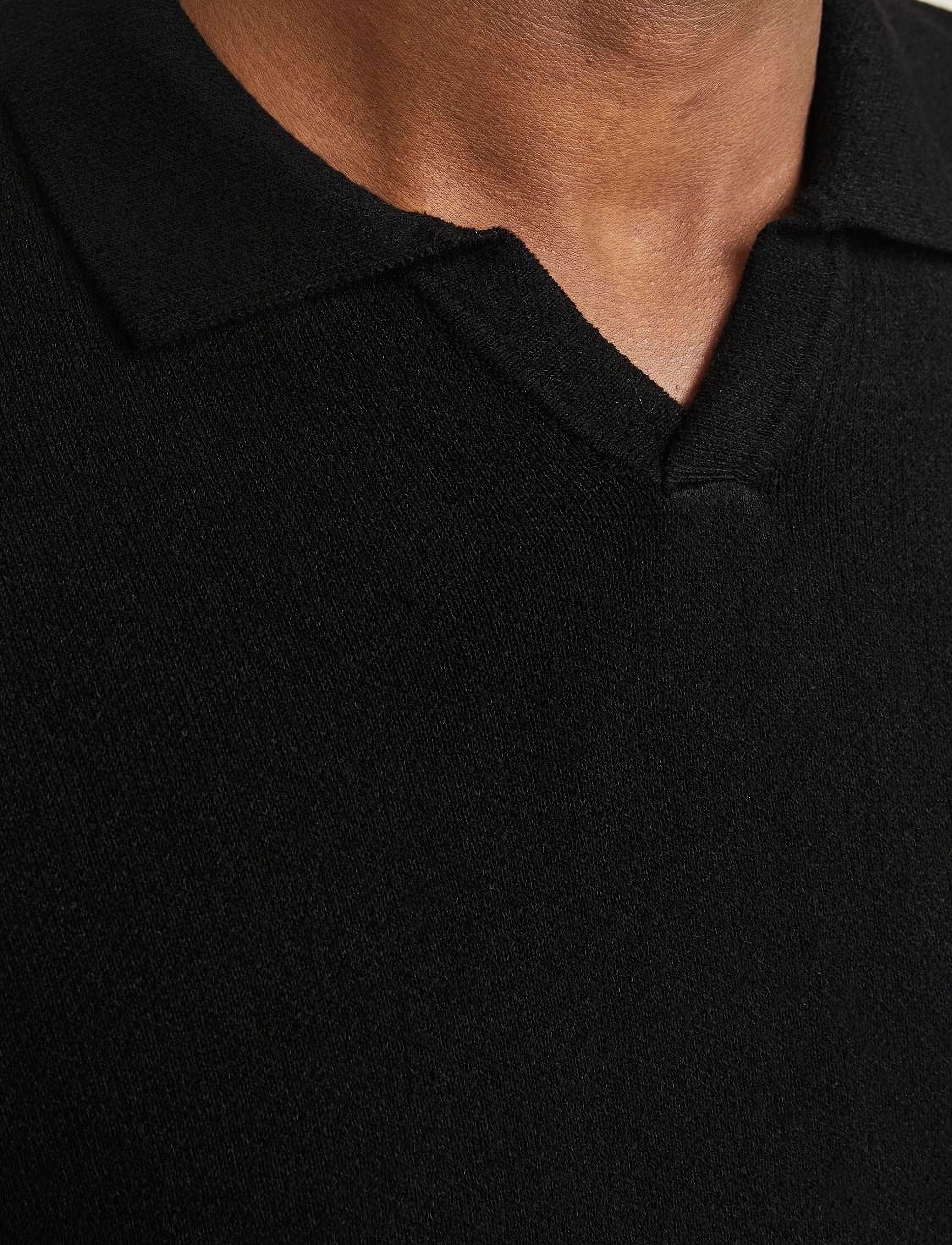 Jack & Jones - JPRWASON KNIT SPLIT NECK STYD AW24 - långärmade stickade pikétröjor - black - 2