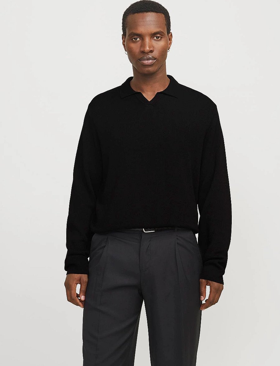Jack & Jones - JPRWASON KNIT SPLIT NECK STYD AW24 - geweven polo's met lange mouwen - black - 4
