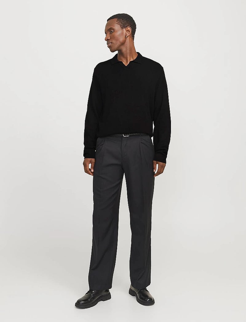 Jack & Jones - JPRWASON KNIT SPLIT NECK STYD AW24 - langärmelige gestrickte polohemden - black - 5