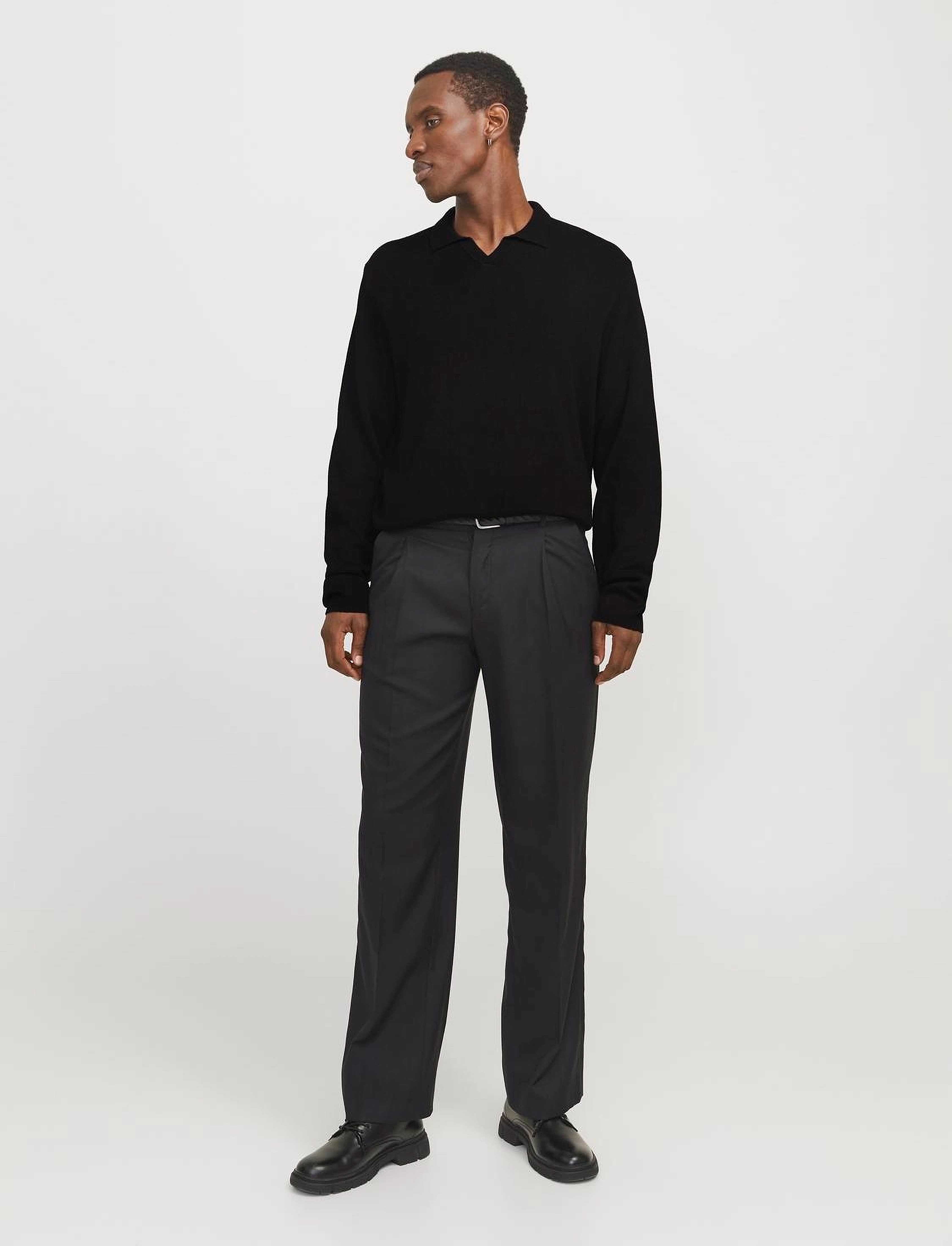 Jack & Jones - JPRWASON KNIT SPLIT NECK STYD AW24 - långärmade stickade pikétröjor - black - 5