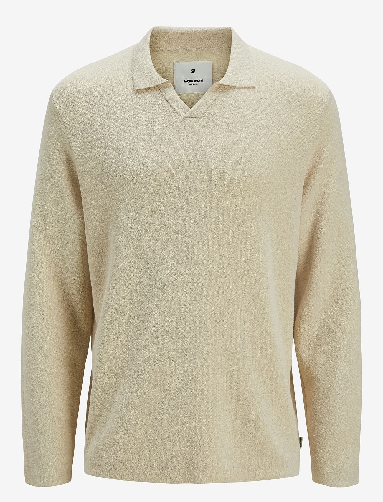 Jack & Jones - JPRWASON KNIT SPLIT NECK STYD AW24 - poloer i strik med lange ærmer - summer sand - 1