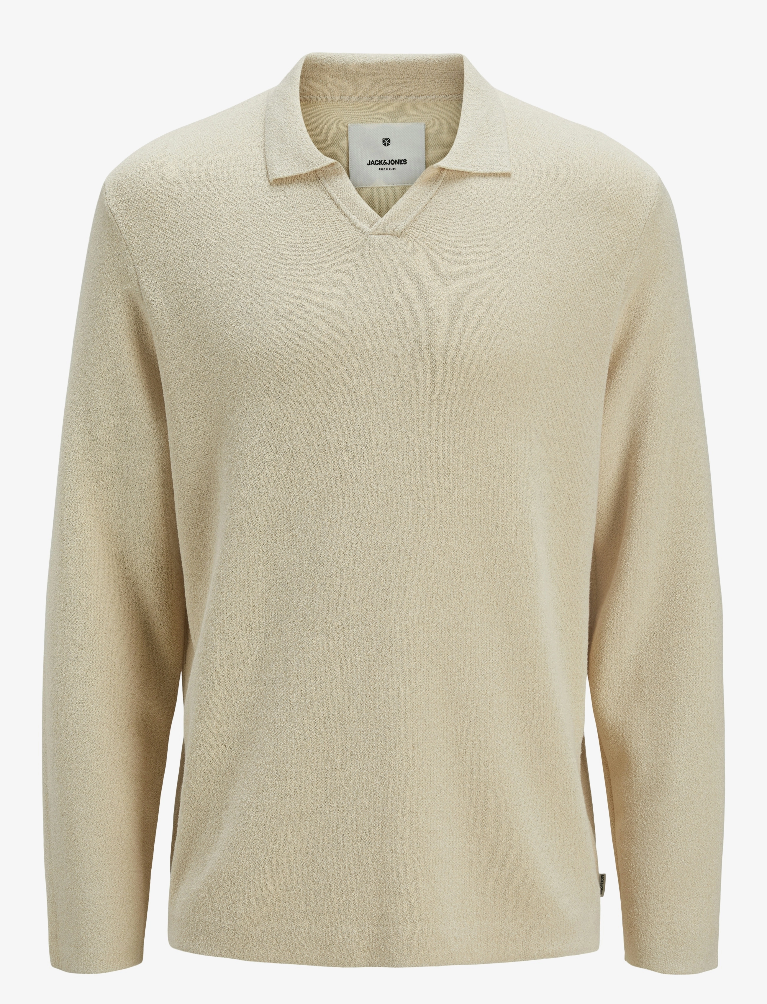 Jack & Jones JPRWASON KNIT SPLIT NECK STYD AW24 - V-Ausschnitt - SUMMER SAND / cream