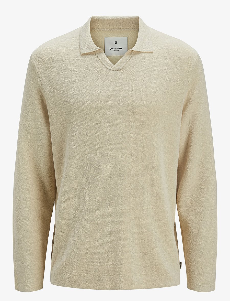 Jack & Jones - JPRWASON KNIT SPLIT NECK STYD AW24 - langärmelige gestrickte polohemden - summer sand - 1