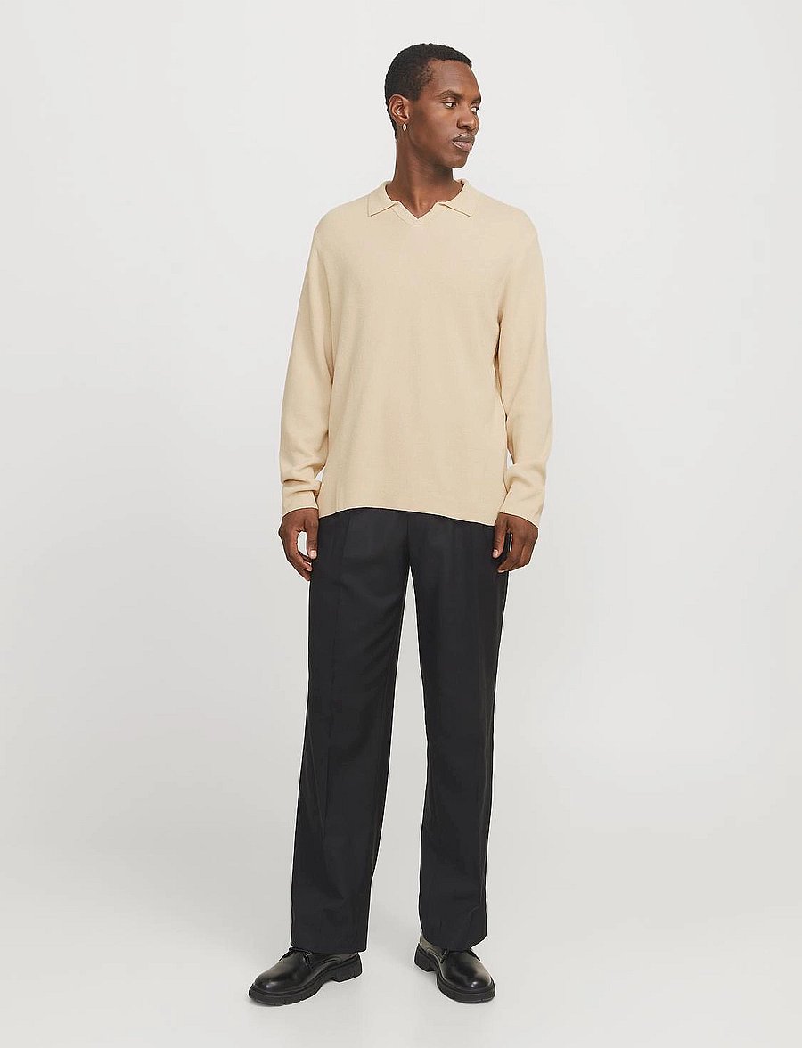 Jack & Jones - JPRWASON KNIT SPLIT NECK STYD AW24 - langärmelige gestrickte polohemden - summer sand - 0