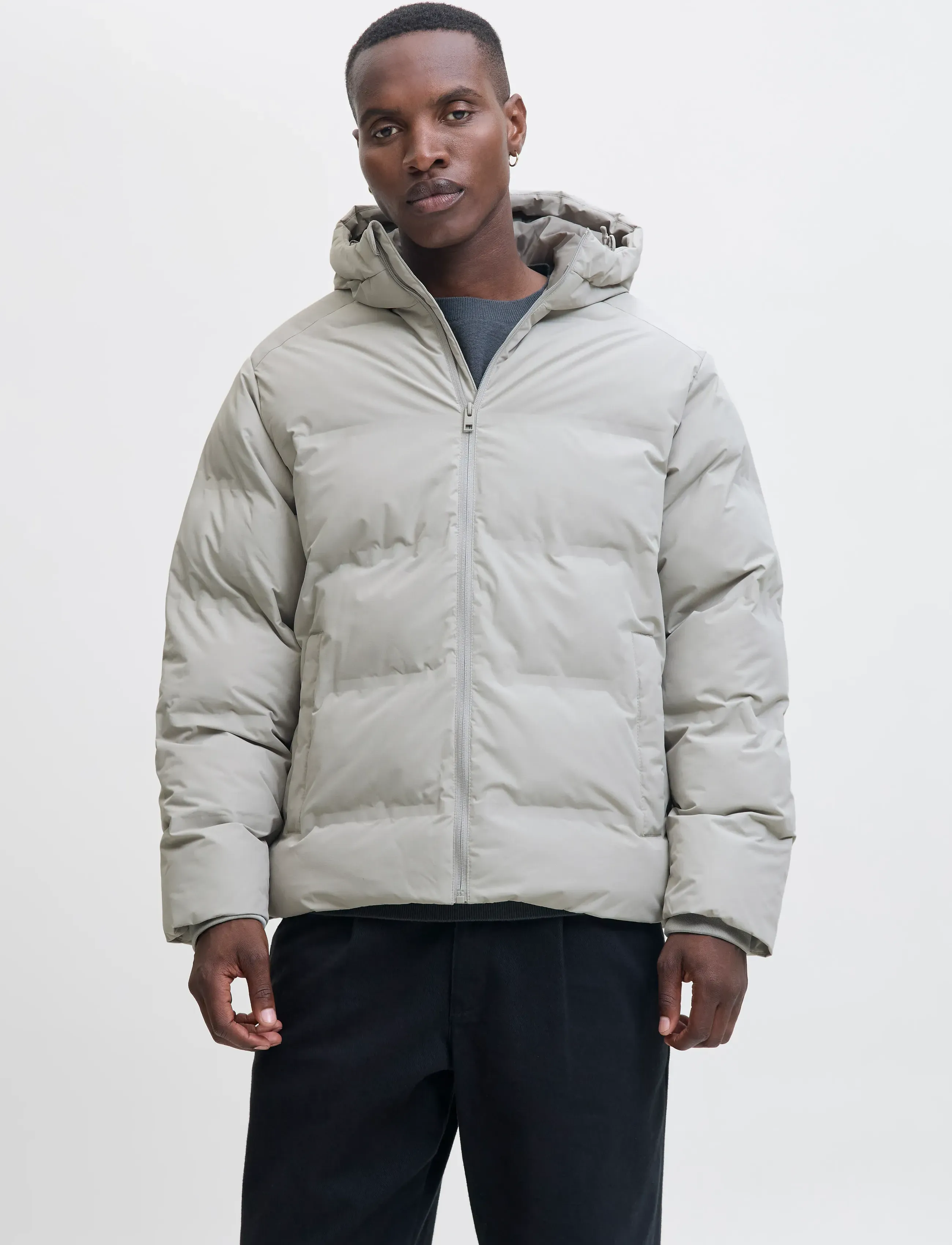 Jack & Jones Jjesoho Puffer Hood Sn, L, Jackets, Grau - Padded Männerswear