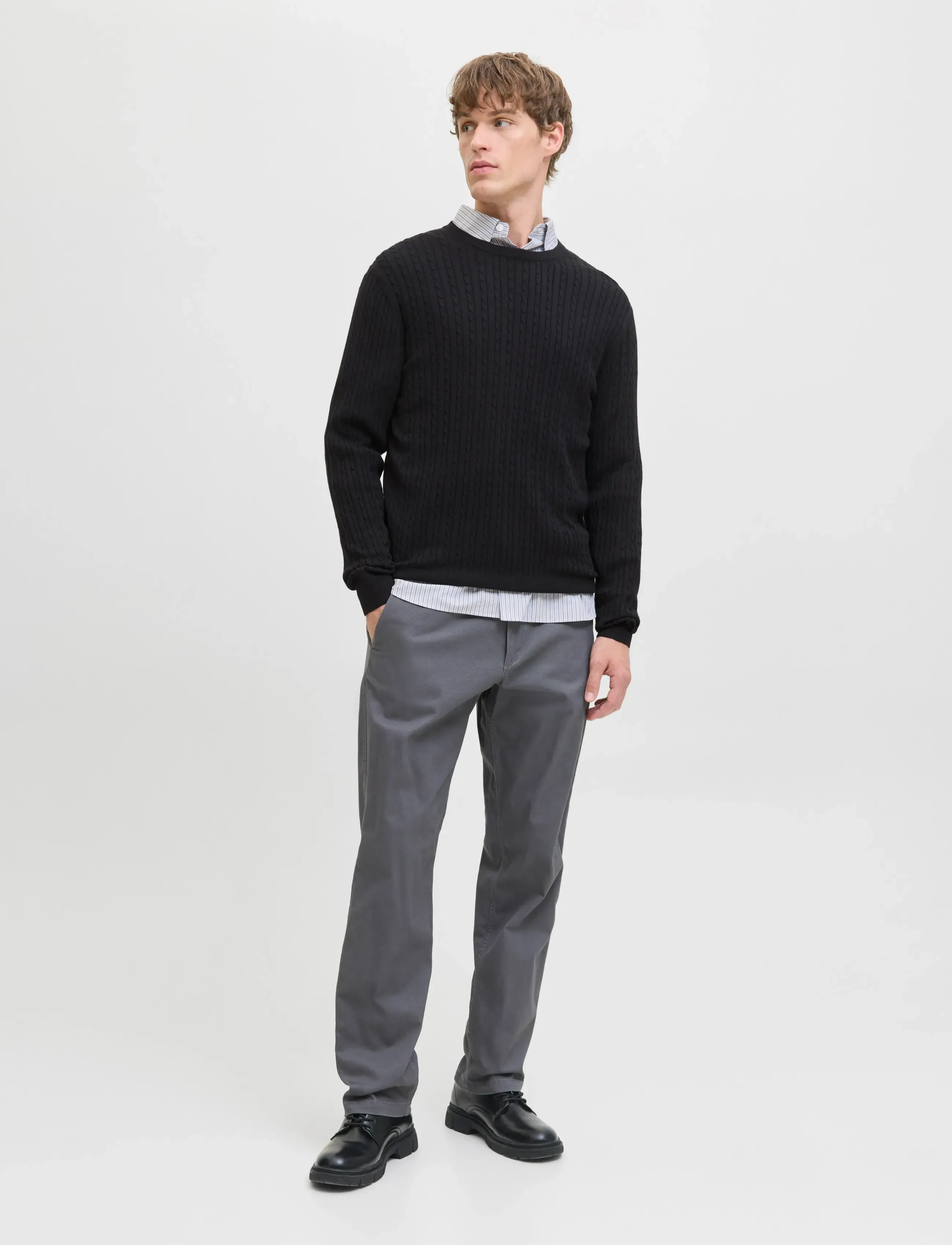 Jack & Jones Jjeemil Knit Cable Crew Neck Noos, M, Knitwear, Schwarz - Round Necks, Männerswear