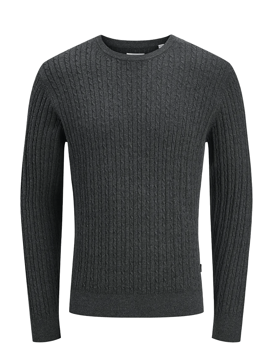 Jack & Jones - JJEEMIL KNIT CABLE CREW NECK NOOS - rundhalsad - dark grey melange - 1