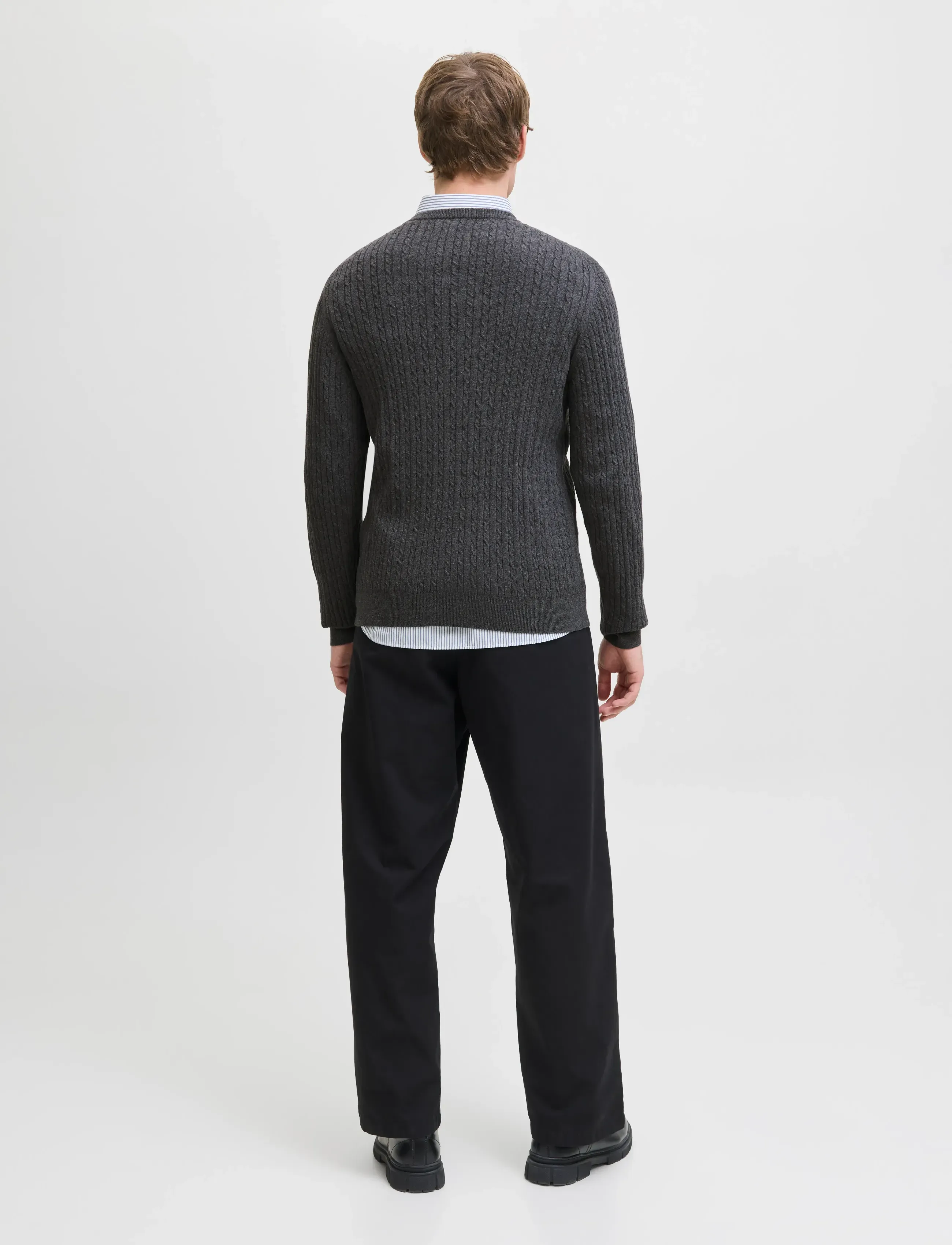 Jack & Jones - JJEEMIL KNIT CABLE CREW NECK NOOS - rundhalsad - dark grey melange - 2