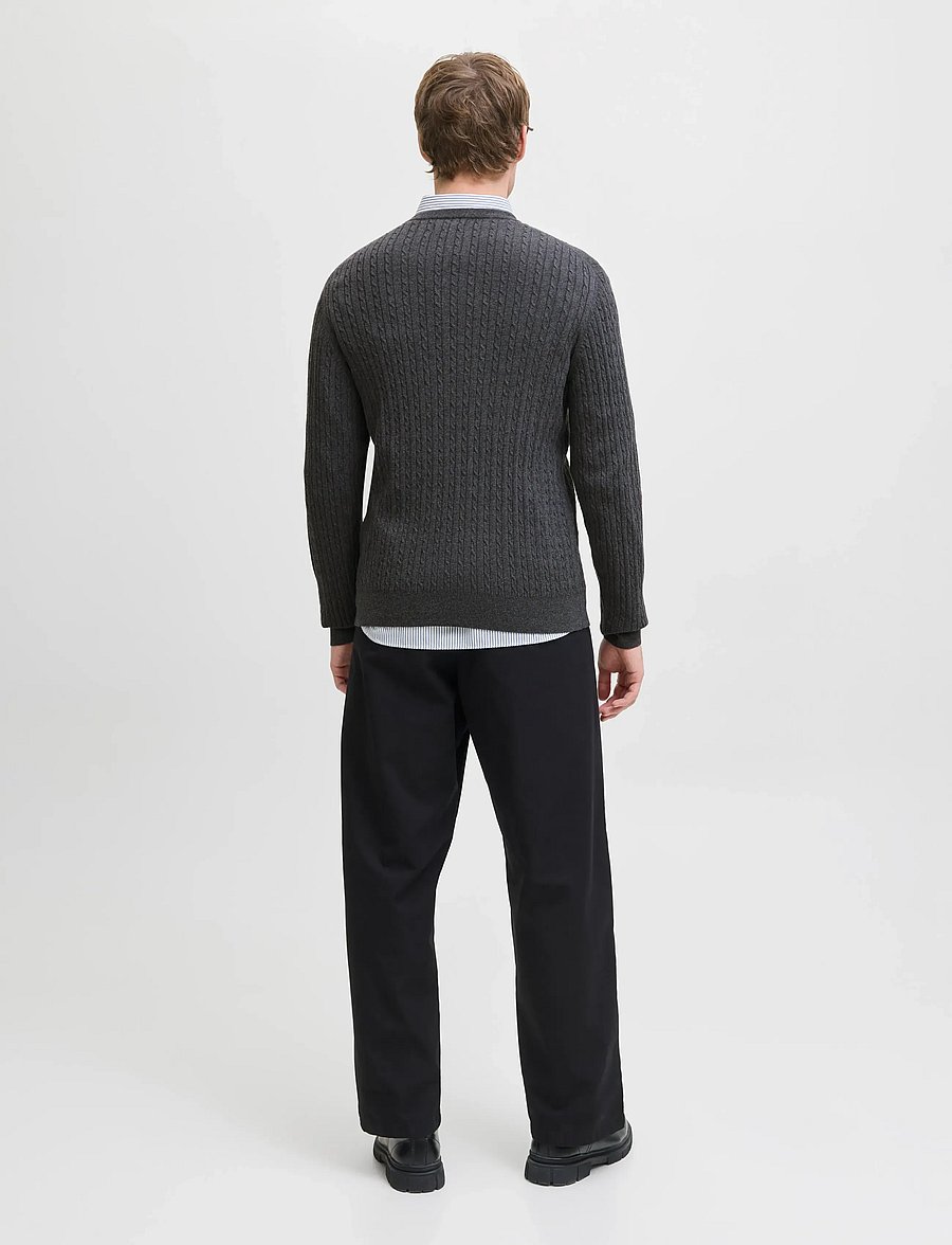 Jack & Jones - JJEEMIL KNIT CABLE CREW NECK NOOS - rundhalsad - dark grey melange - 2