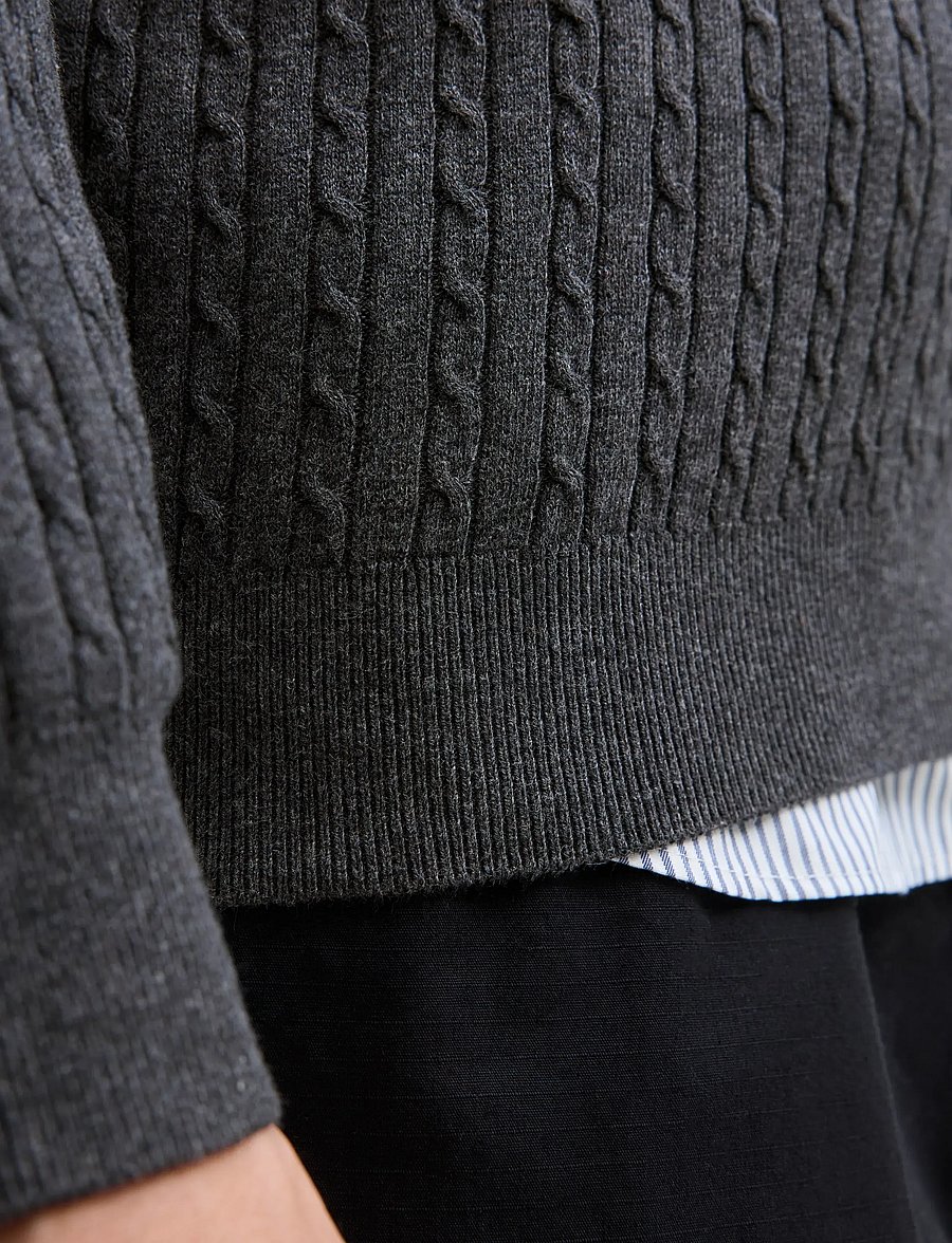 Jack & Jones - JJEEMIL KNIT CABLE CREW NECK NOOS - rundhalsad - dark grey melange - 3
