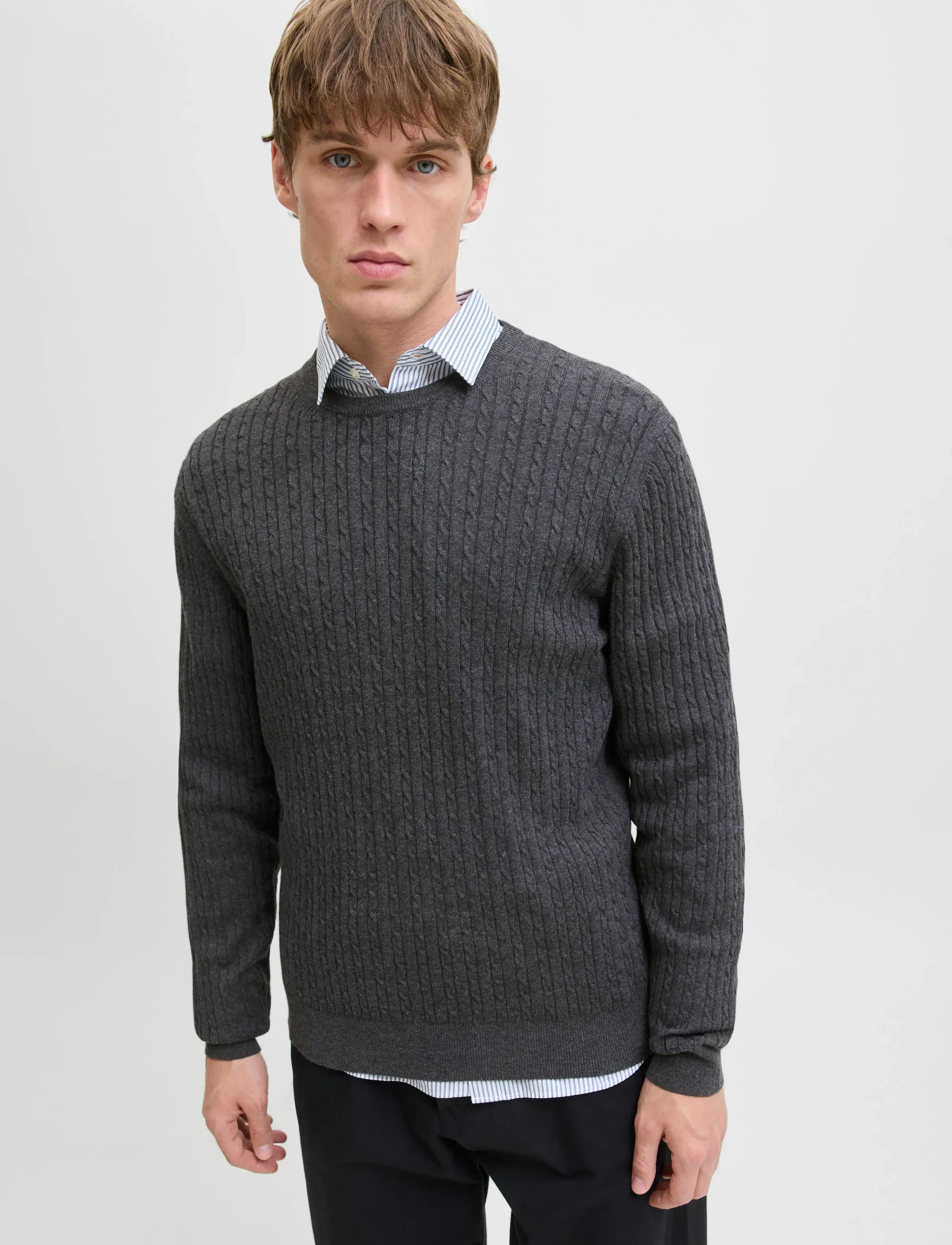 Jack & Jones - JJEEMIL KNIT CABLE CREW NECK NOOS - rundhalsad - dark grey melange - 5