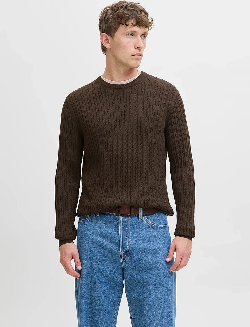 Jack & Jones - JJEEMIL KNIT CABLE CREW NECK NOOS - rundhalsad - mulch - 0