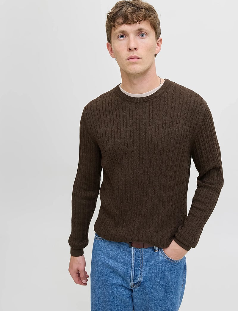 Jack & Jones - JJEEMIL KNIT CABLE CREW NECK NOOS - rundhalsad - mulch - 3