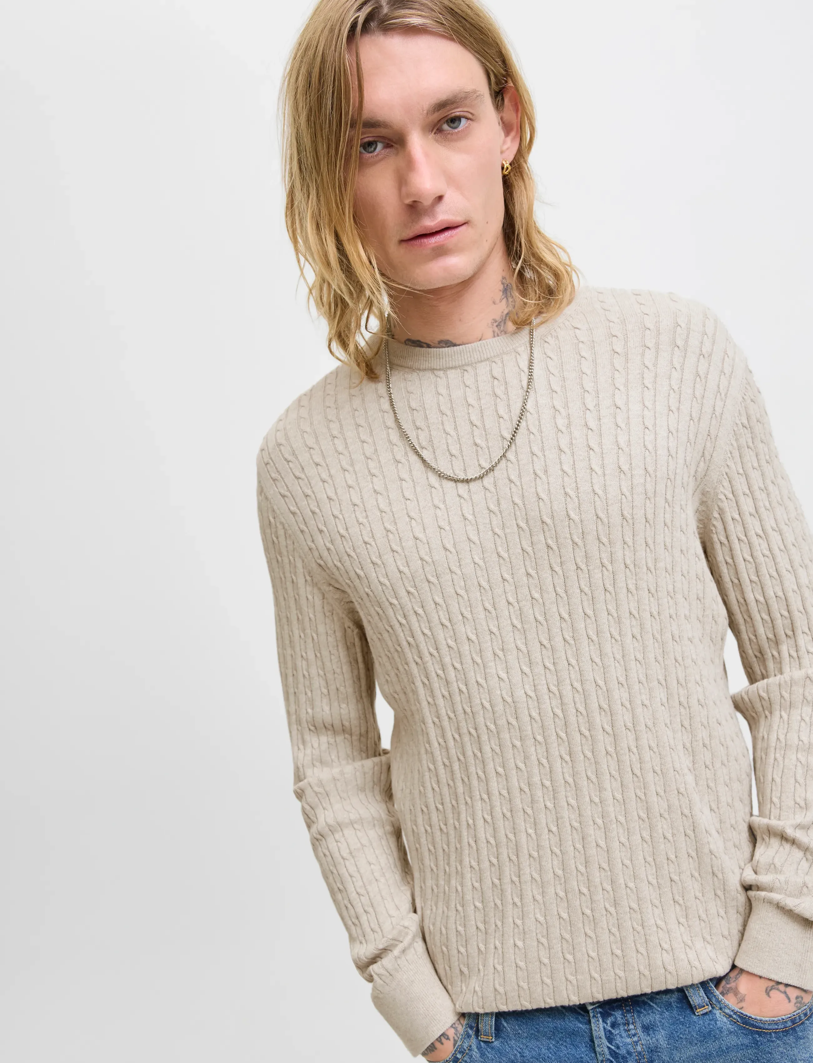 Jack & Jones - JJEEMIL KNIT CABLE CREW NECK NOOS - rundhalsad - oatmeal - 5