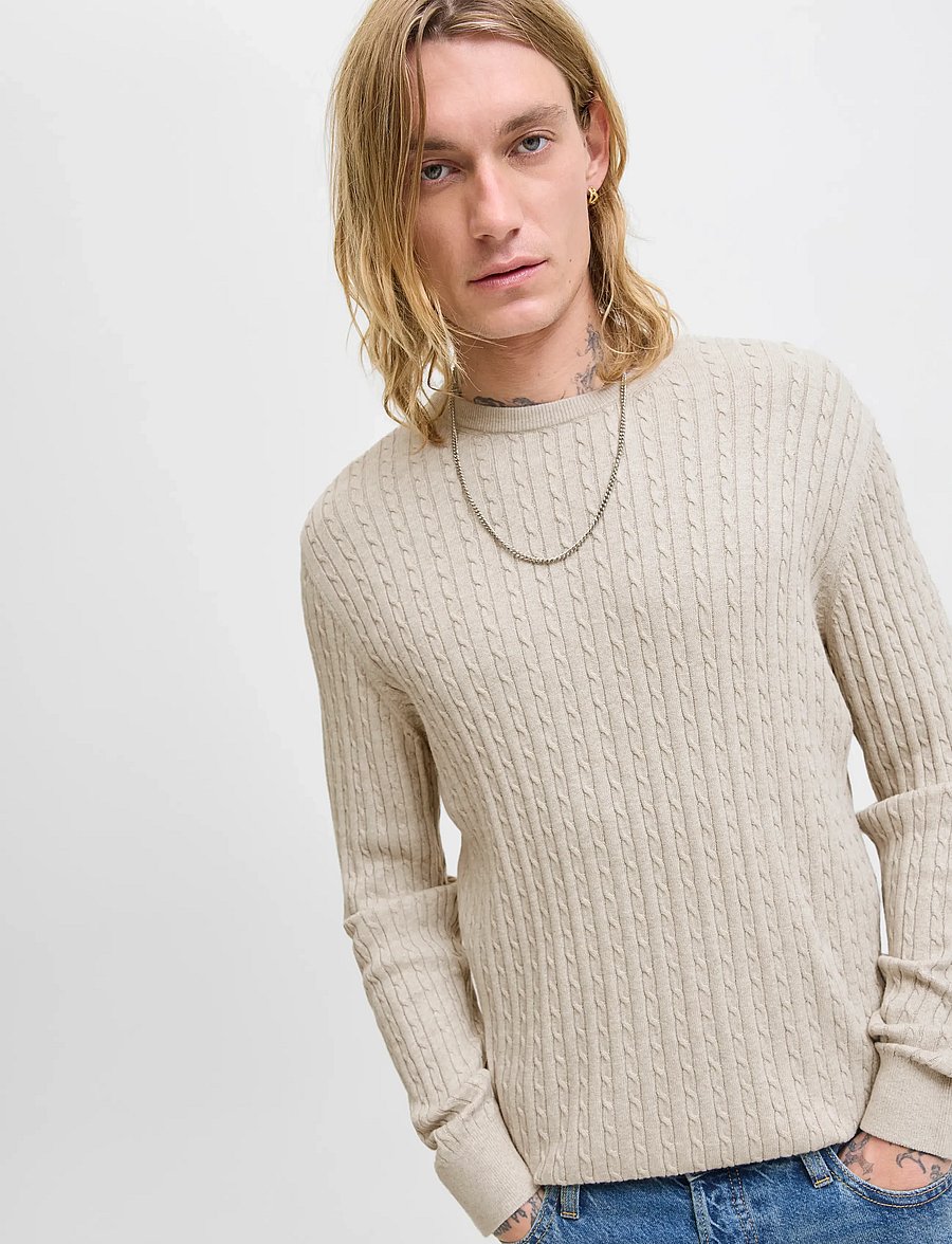 Jack & Jones - JJEEMIL KNIT CABLE CREW NECK NOOS - rundhalsad - oatmeal - 5