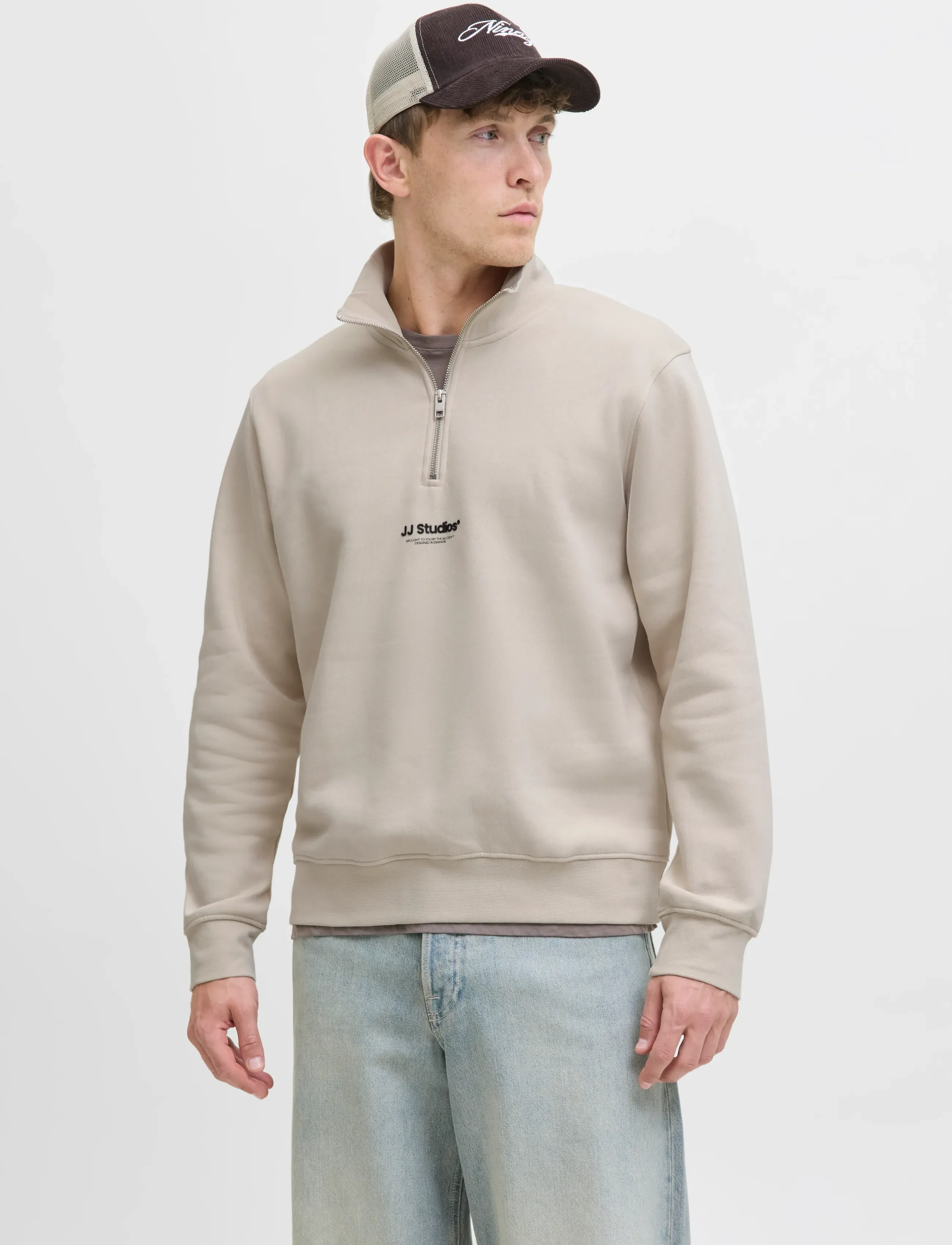 Jack & Jones JJESOHO SWEAT QUARTER ZIP HN NOOS - Dressipluusid - MOONBEAM / beige