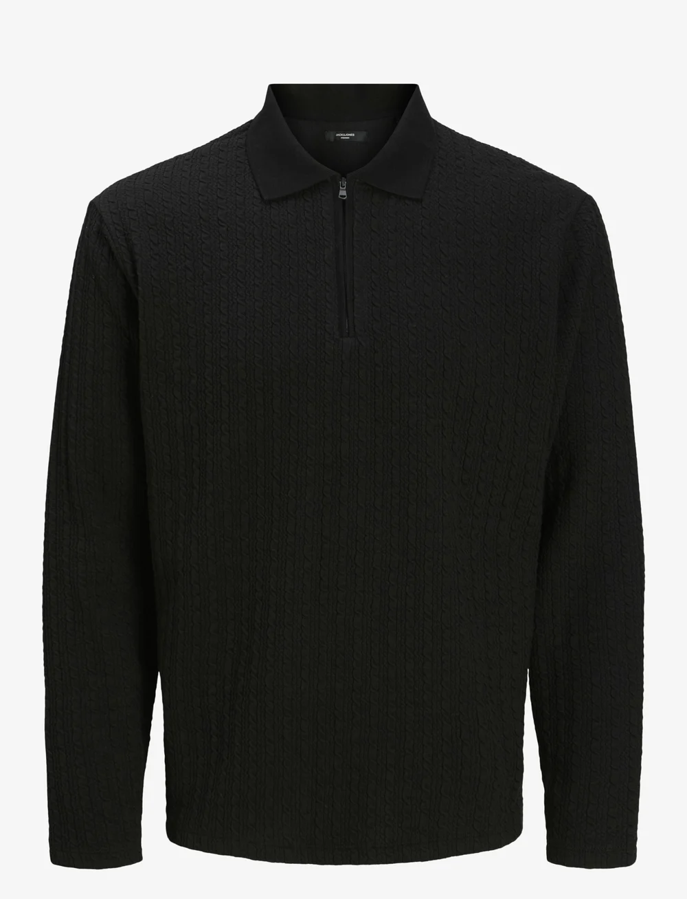Jack & Jones - JPRBLAETHAN LS ZIP POLO STYD AW24 - trikotažiniai polo marškinėliai - black - 0