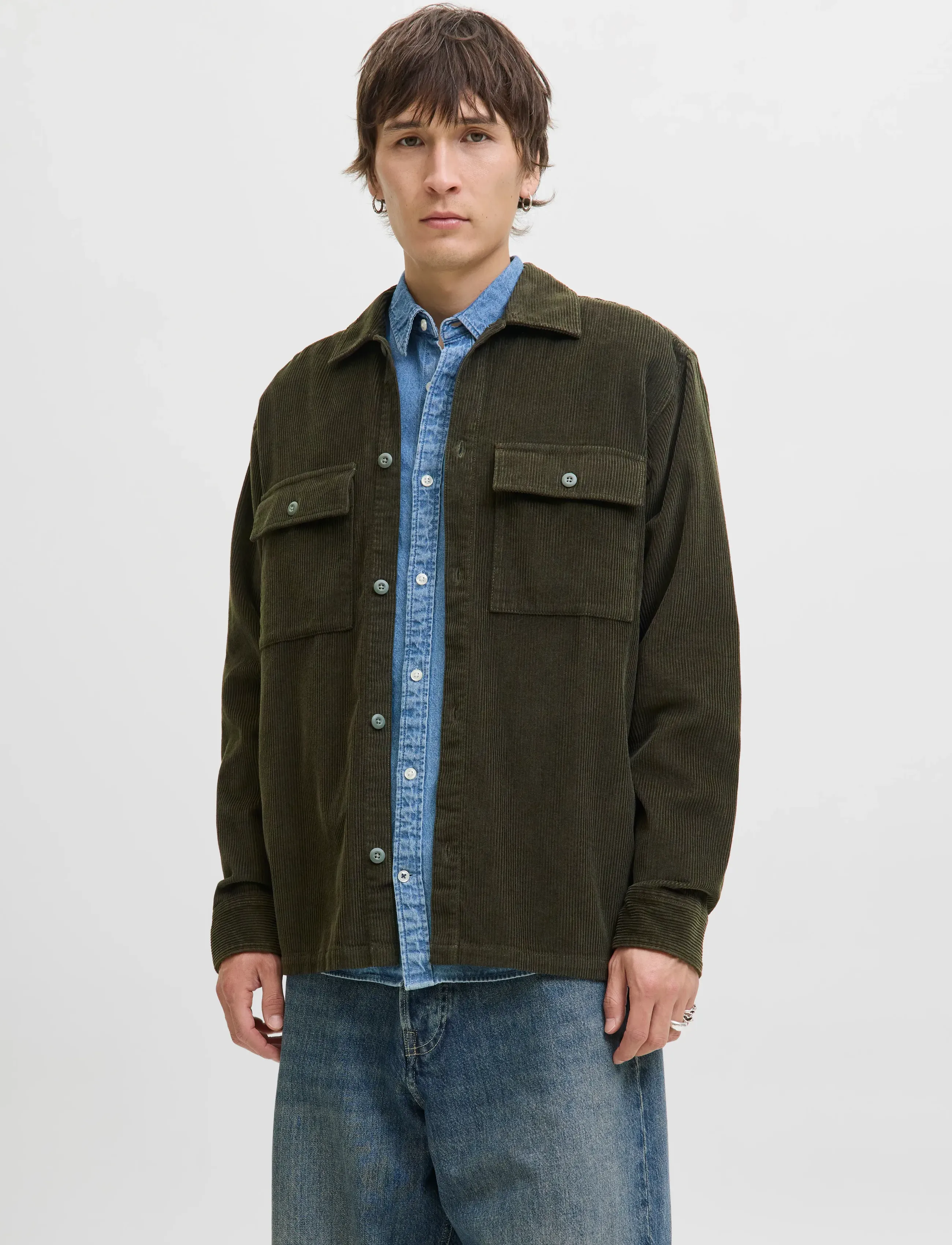 Jack & Jones JJEPERFECT CORDUROY OVERSHIRT LS SN - Kollektionen - ROSIN / khaki/green