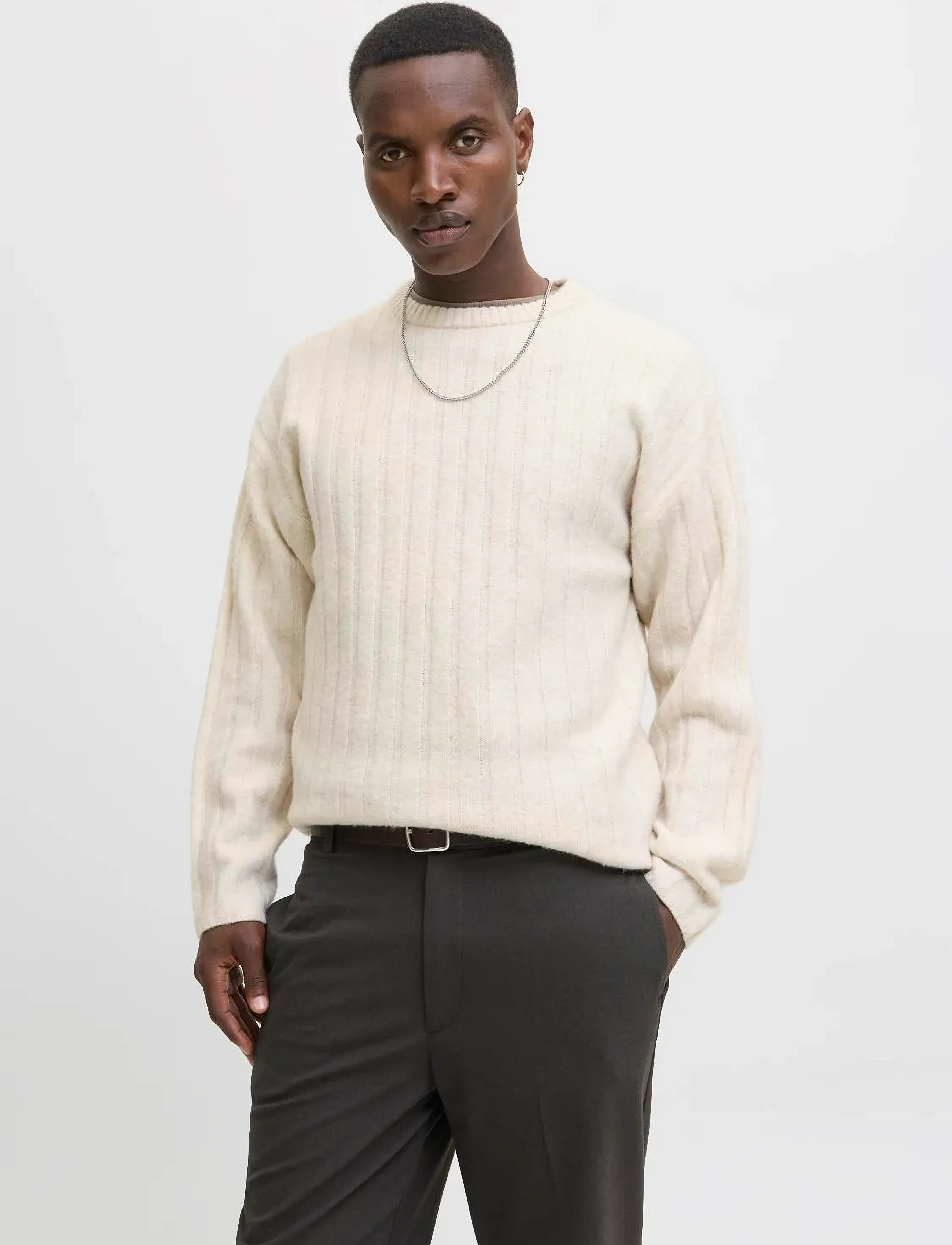 Jack & Jones Jjebradley Carter Knit Crew Neck, S, Cream, Strik > Runde Halse, Herre