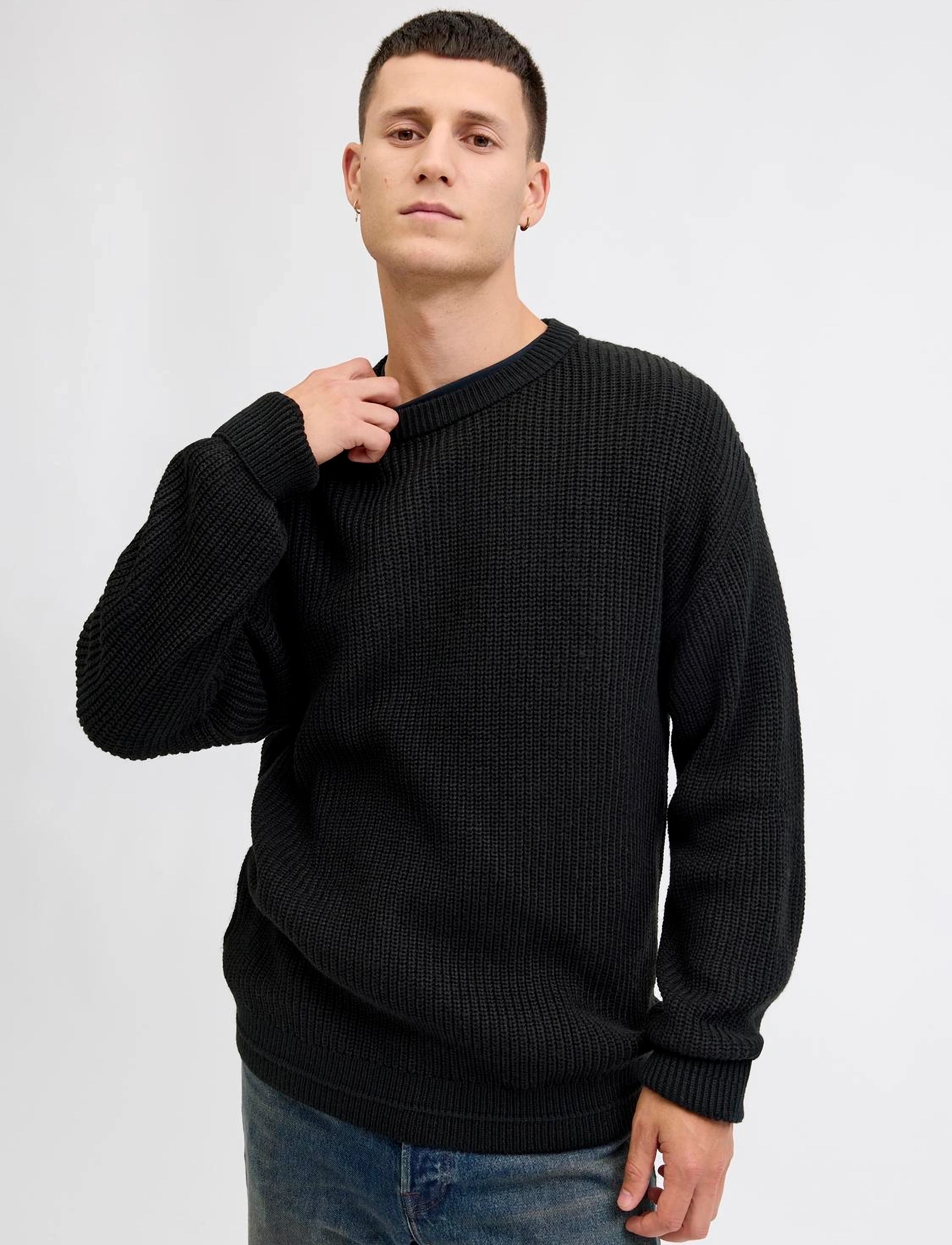 Jack & Jones JJKAITO KNIT CREW NECK BF - Rundhals - BLACK / black