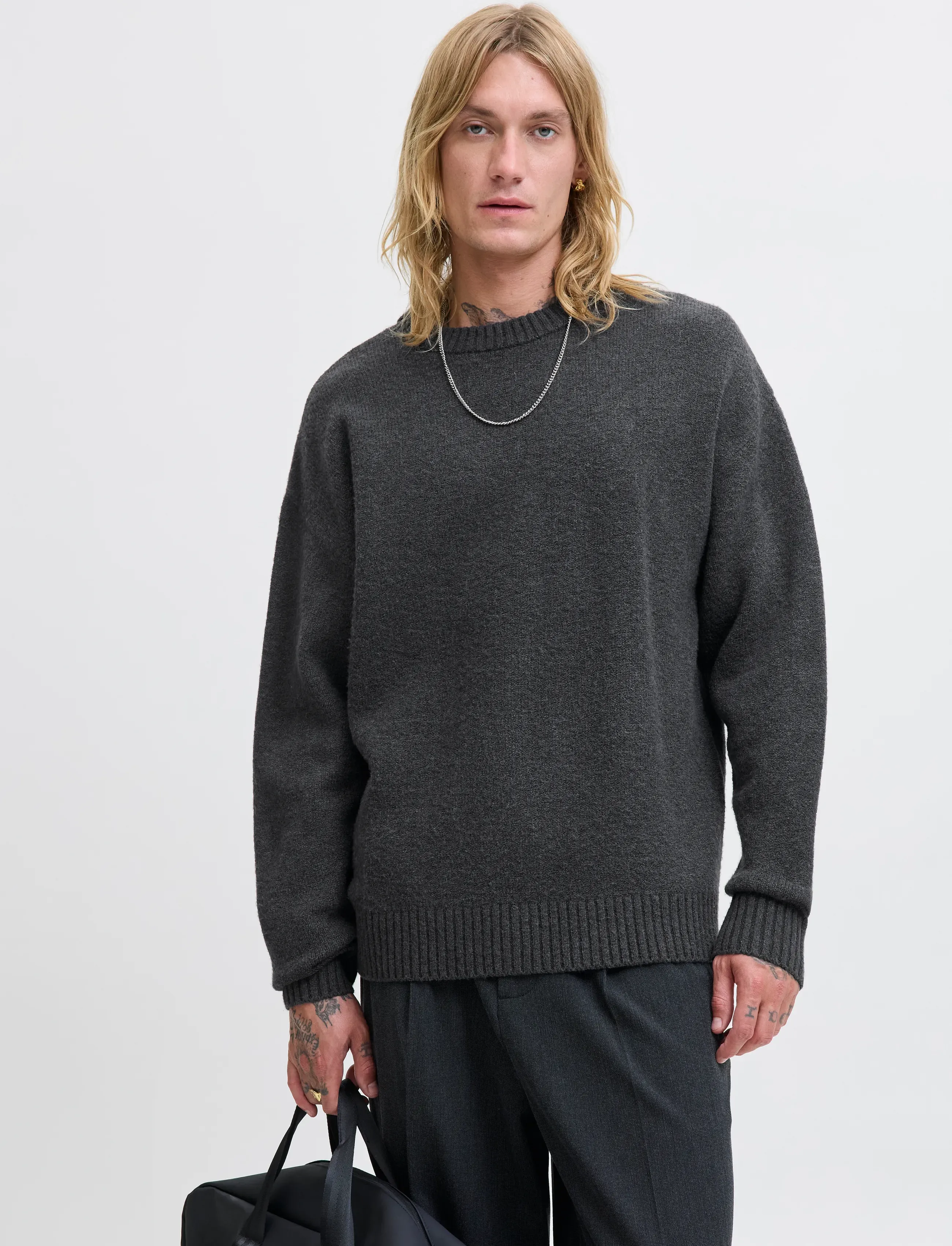 Jack & Jones Jjesoho Ollie Knit Crew Neck Sn, S, Knitwear, Grau - Round Necks, Männerswear