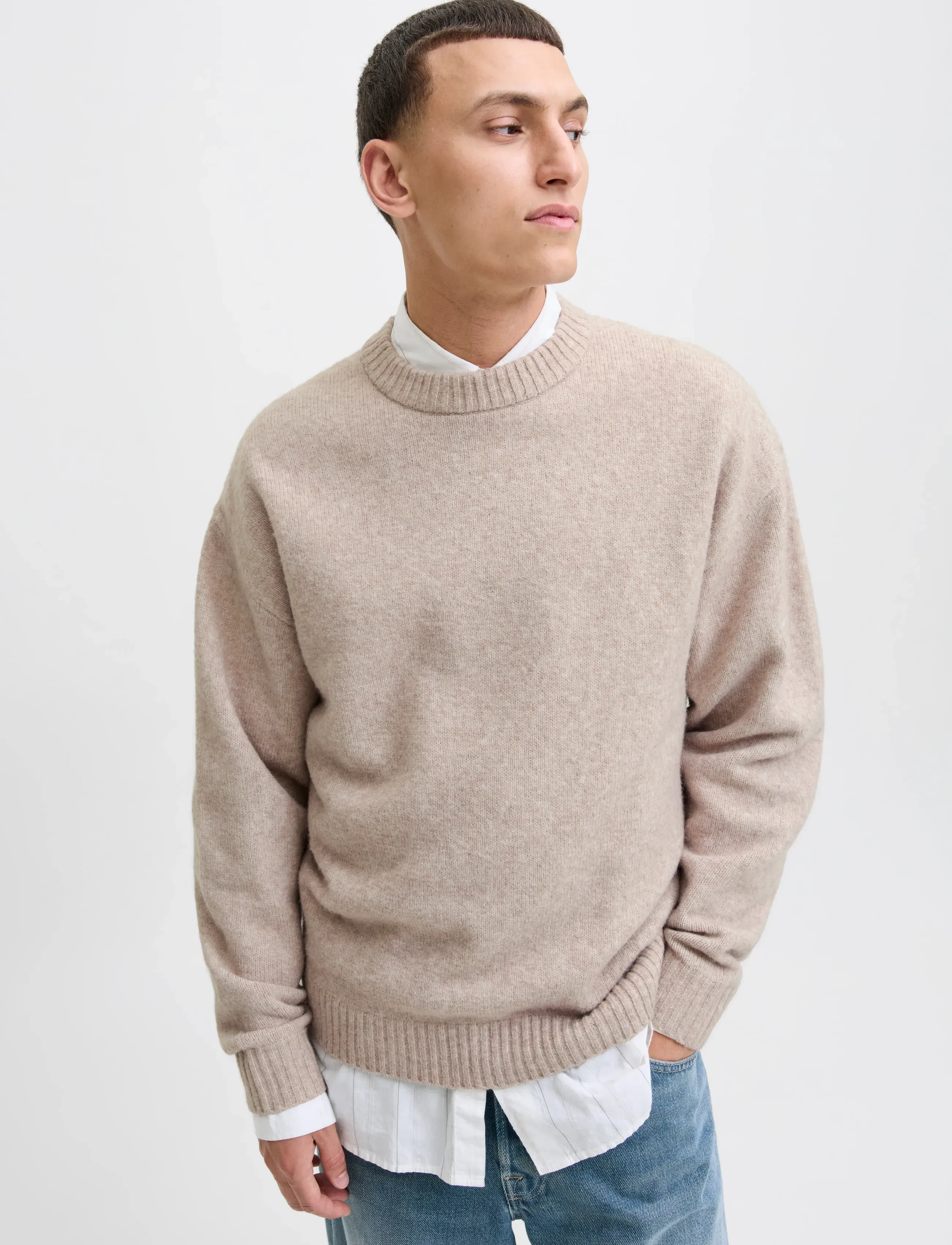 Jack & Jones JJESOHO OLLIE KNIT CREW NECK SN - Strickmode - ATMOSPHERE / cream