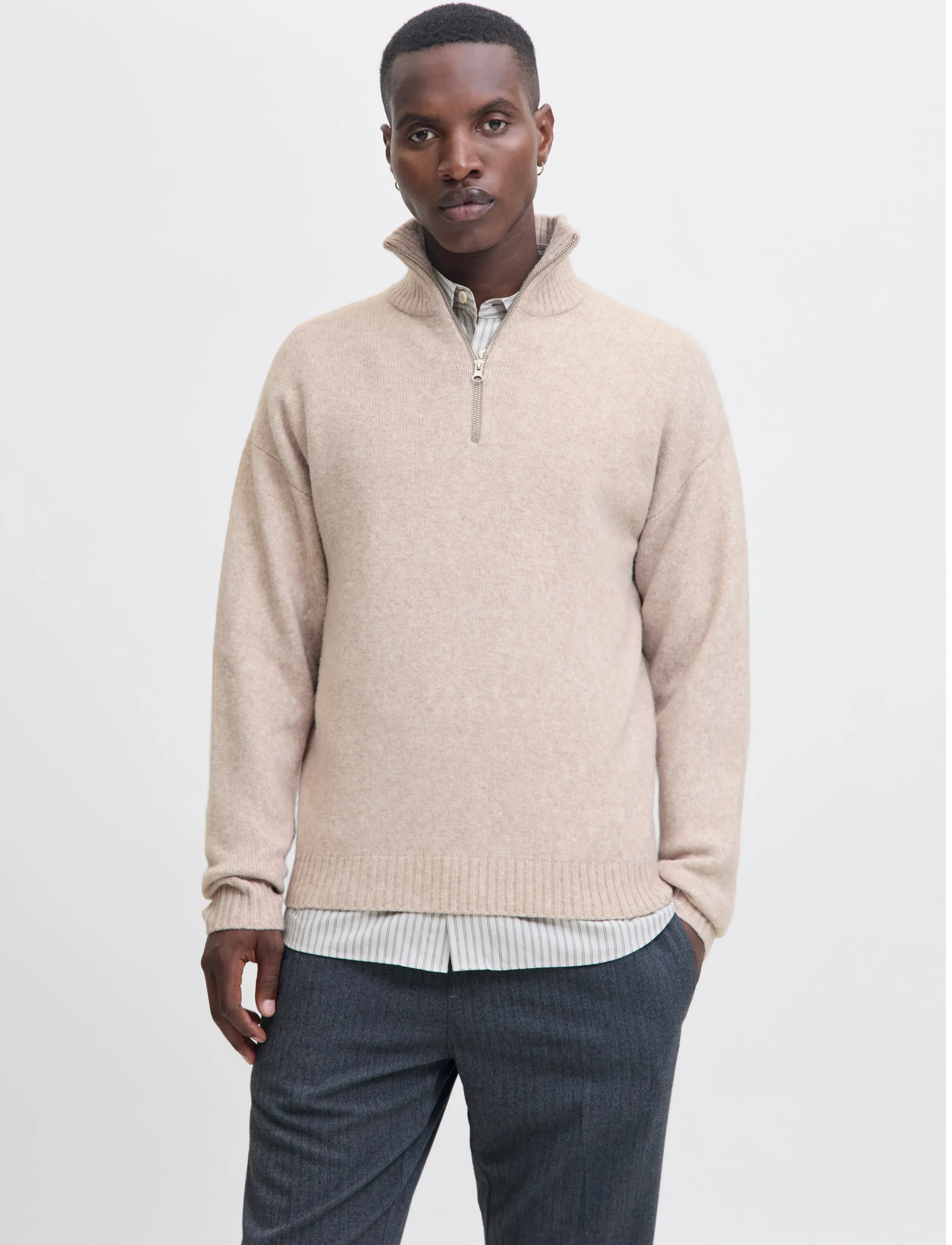 Jack & Jones Jjesoho Ollie Knit Half Zip Sn, Mænd, Halv Lynlås Striktrøje, Cream, Str: M