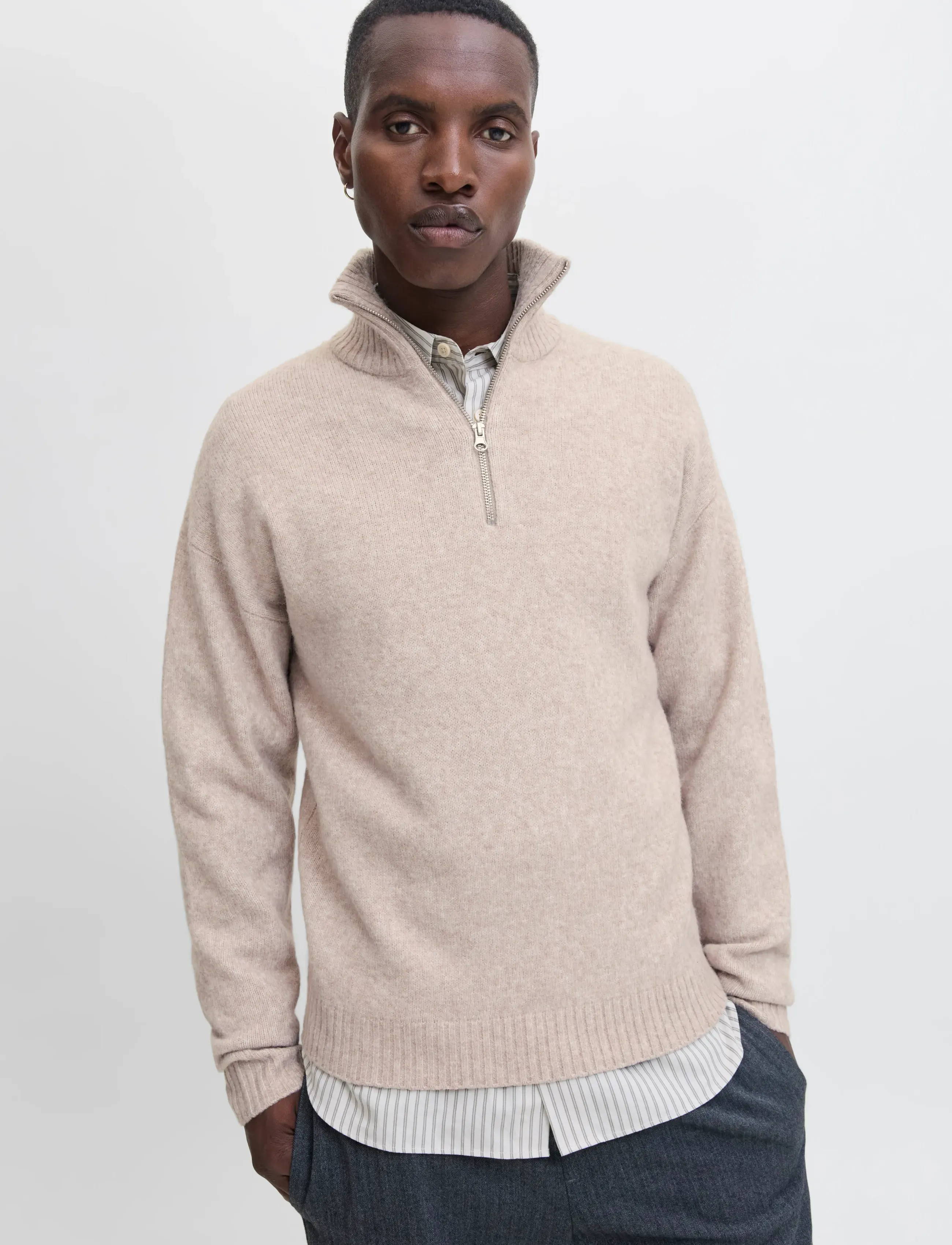Jack & Jones JJESOHO OLLIE KNIT HALF ZIP SN - Vatertag - ATMOSPHERE / cream