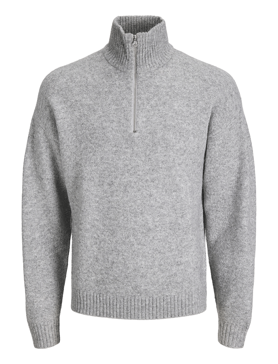 Jack & Jones - JJESOHO OLLIE KNIT HALF ZIP SN - half zip jumpers - light grey melange - 0