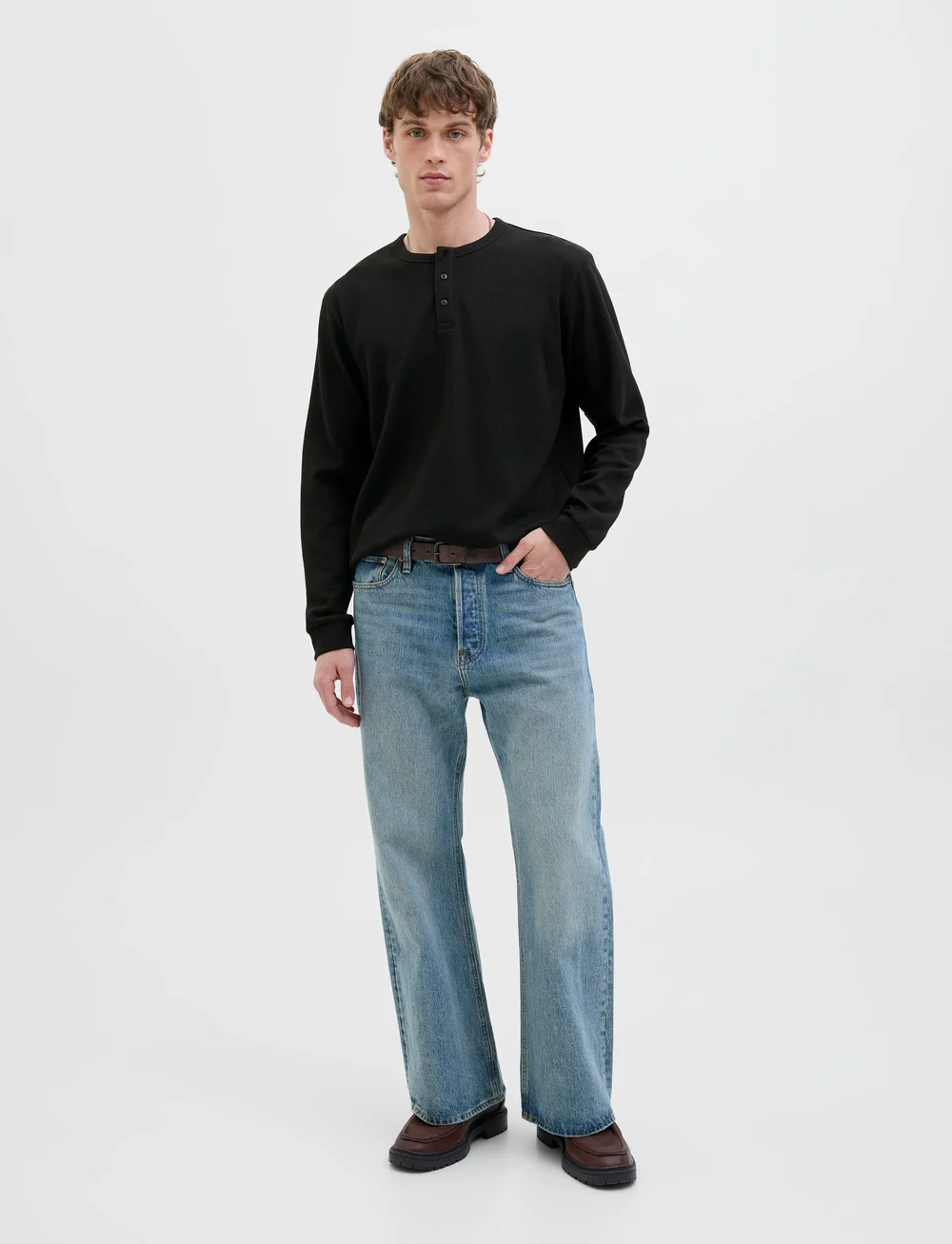 Jack & Jones - JJEDOVER HENLEY LS TEE NOOS - langärmelig - black - 4