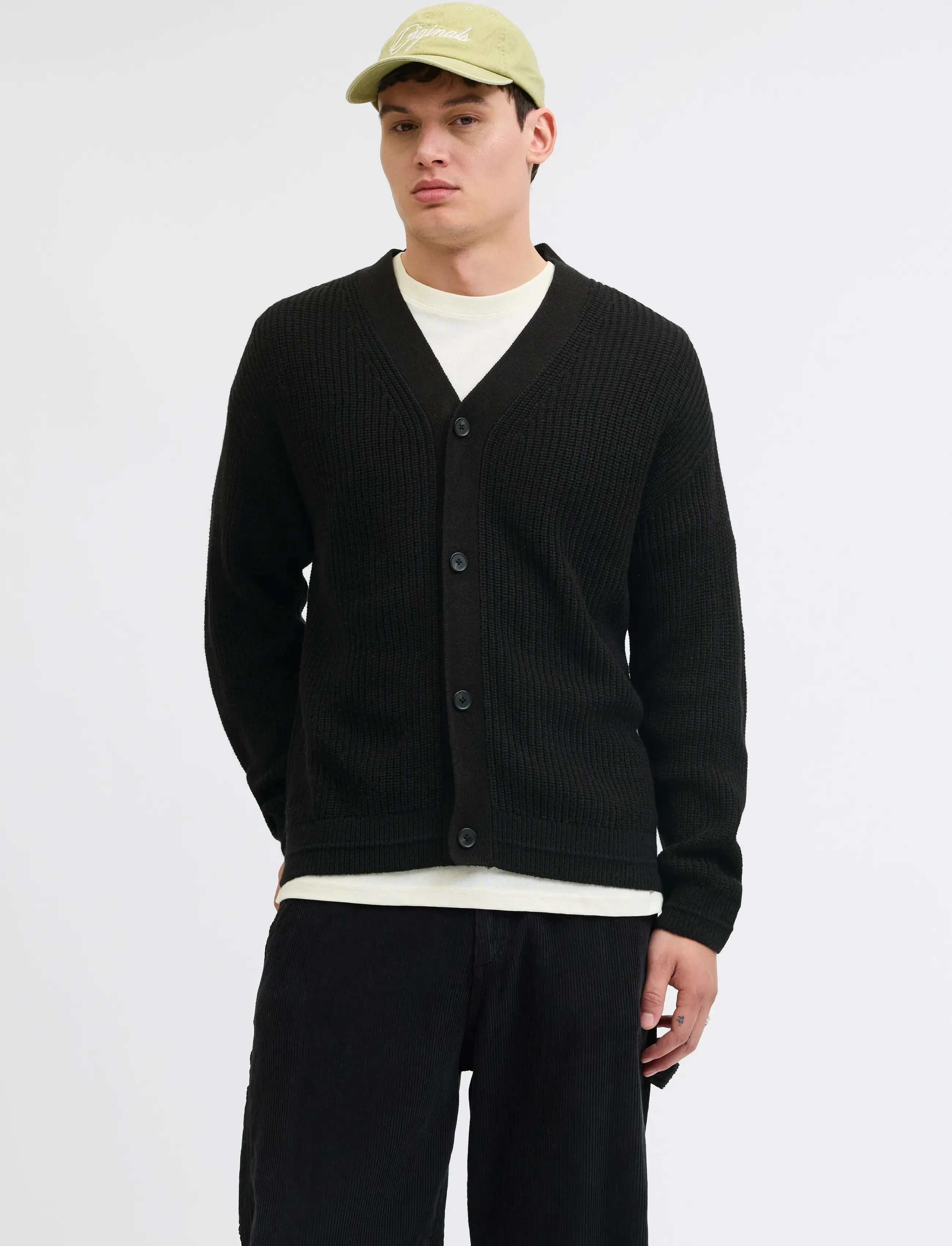 Jack & Jones JJCONNOR KNIT V-NECK CARDIGAN - Kolekcijos - BLACK / black