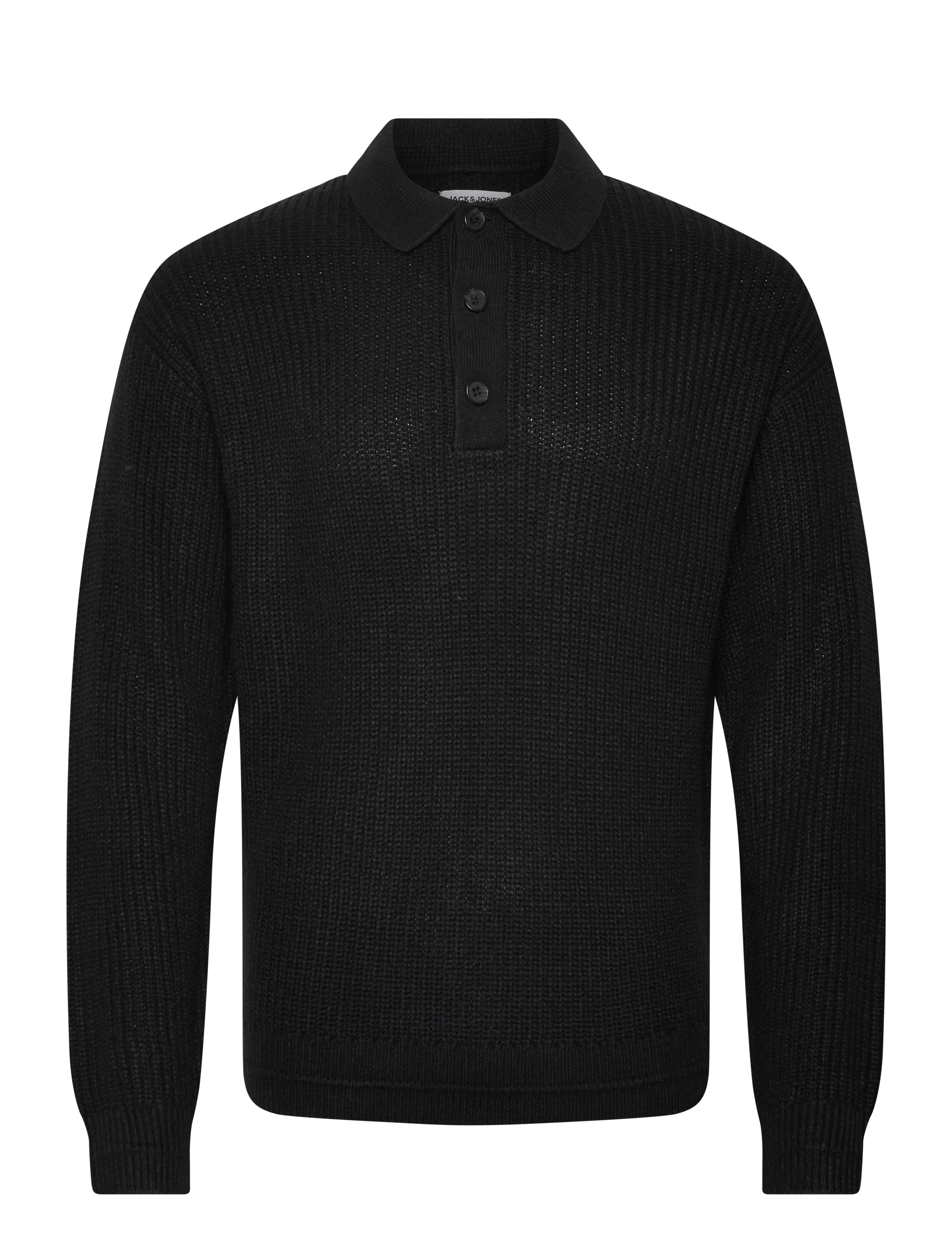 Jack & Jones - JJKAITO KNIT POLO BF - långärmade stickade pikétröjor - black - 1