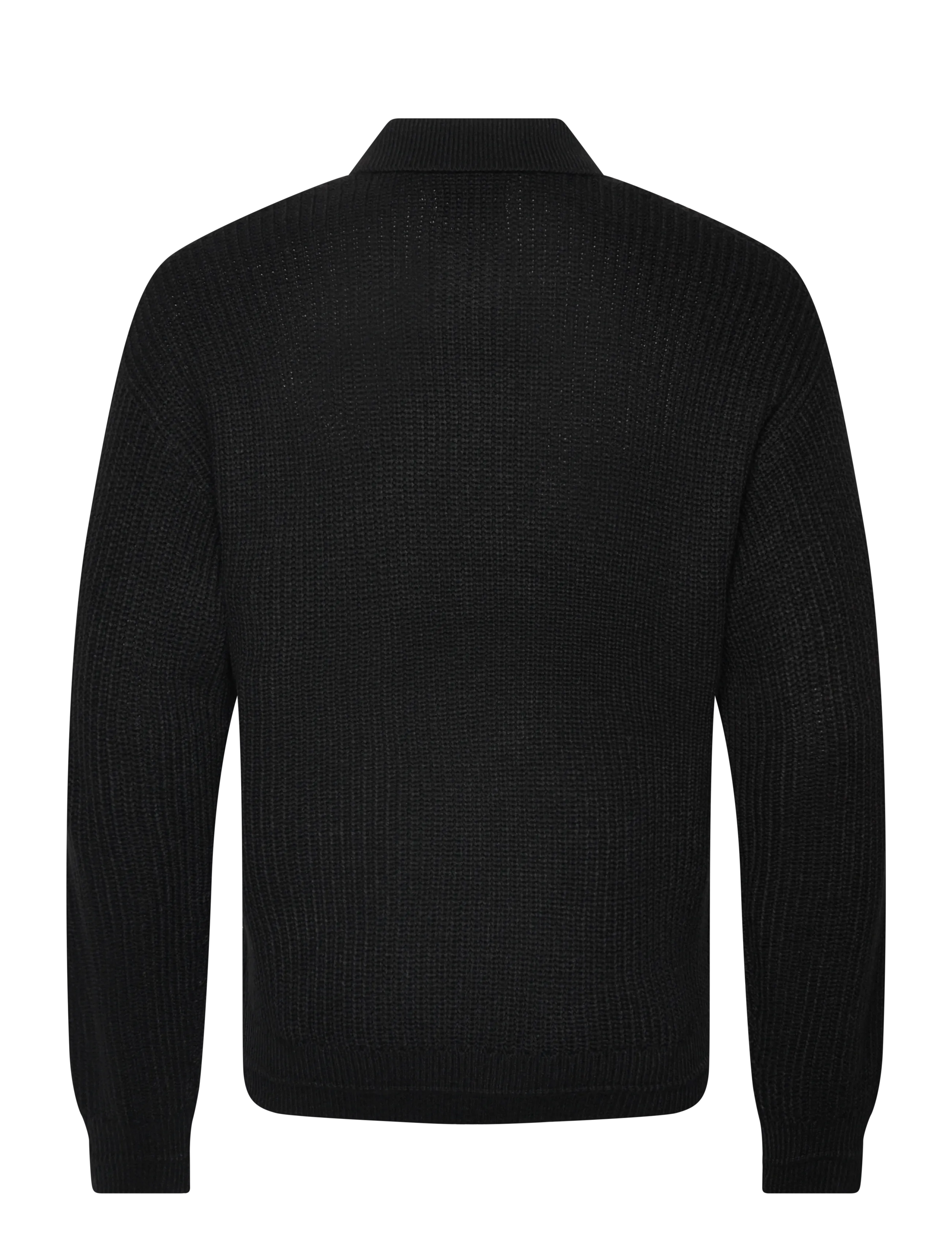 Jack & Jones - JJKAITO KNIT POLO BF - långärmade stickade pikétröjor - black - 2