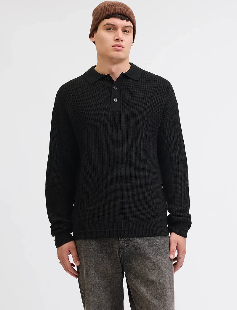 Jack & Jones - JJKAITO KNIT POLO BF - trikotažiniai polo marškinėliai ilgomis rankovėmis - black - 0