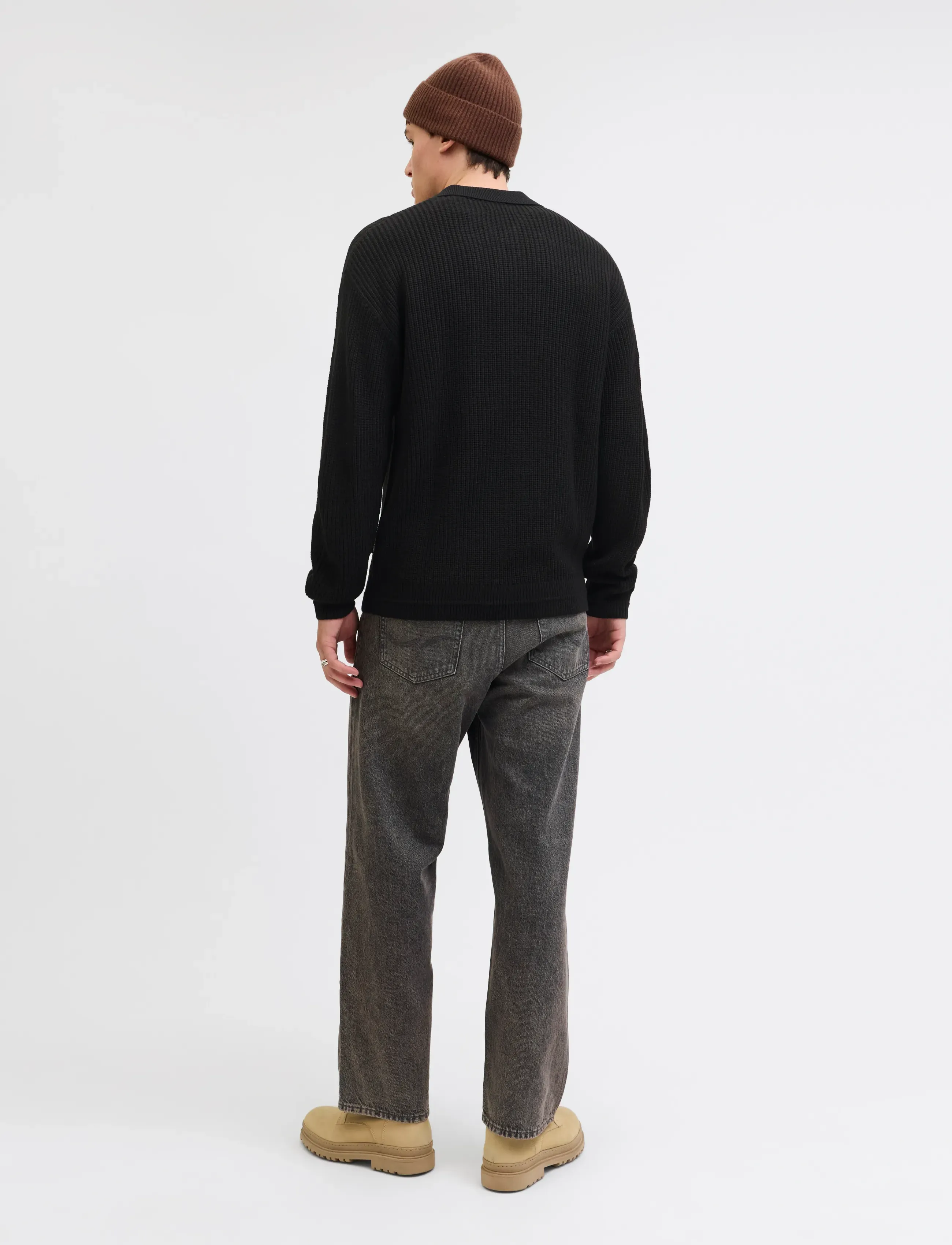 Jack & Jones - JJKAITO KNIT POLO BF - långärmade stickade pikétröjor - black - 3