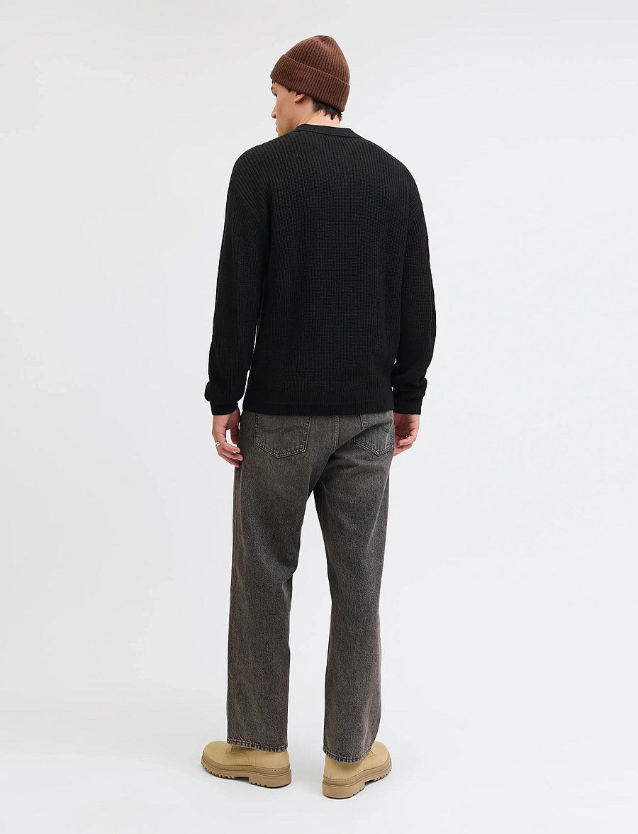 Jack & Jones - JJKAITO KNIT POLO BF - långärmade stickade pikétröjor - black - 3