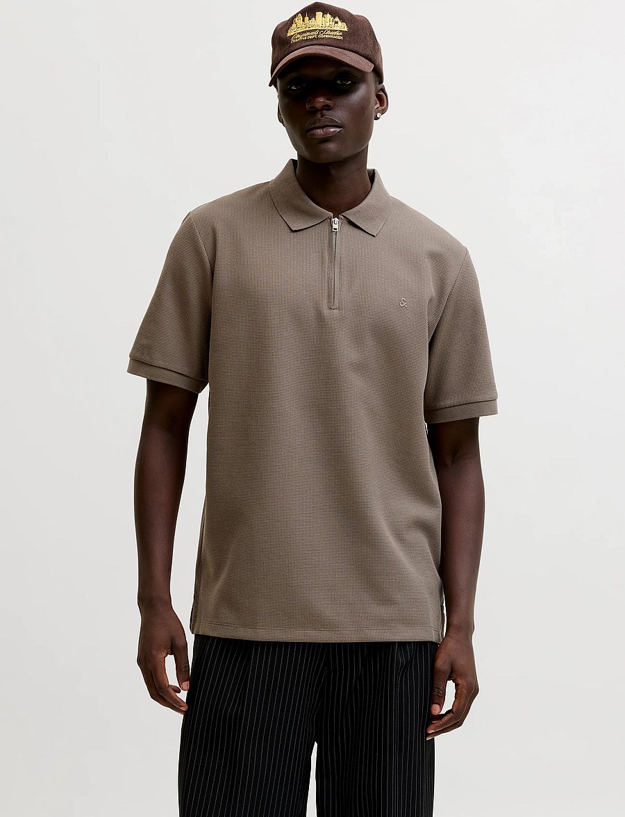 Jack & Jones - JJEAUSTIN ZIP POLO SS NOOS - short-sleeved polos - falcon - 0