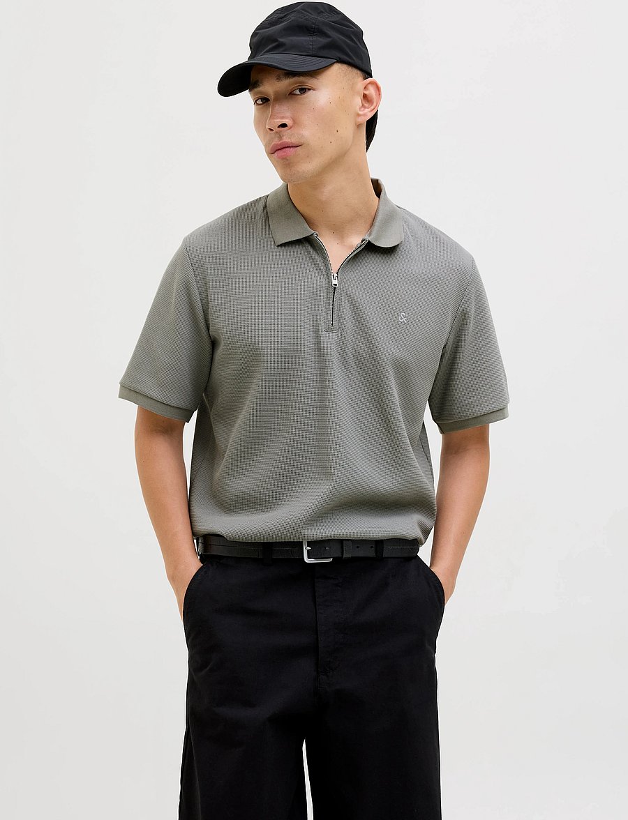 Jack & Jones - JJEAUSTIN ZIP POLO SS NOOS - kurzärmelig - ultimate grey - 0