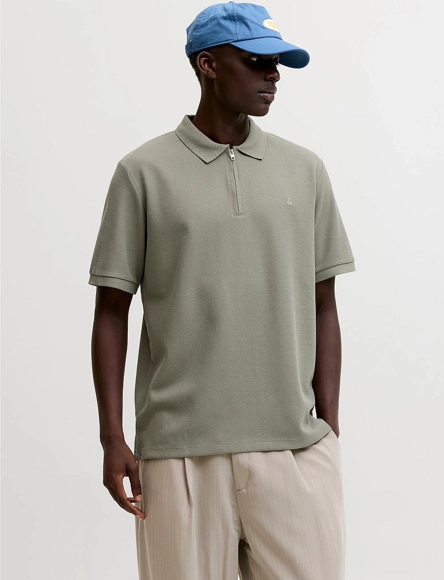 Jack & Jones - JJEAUSTIN ZIP POLO SS NOOS - short-sleeved polos - vetiver - 0