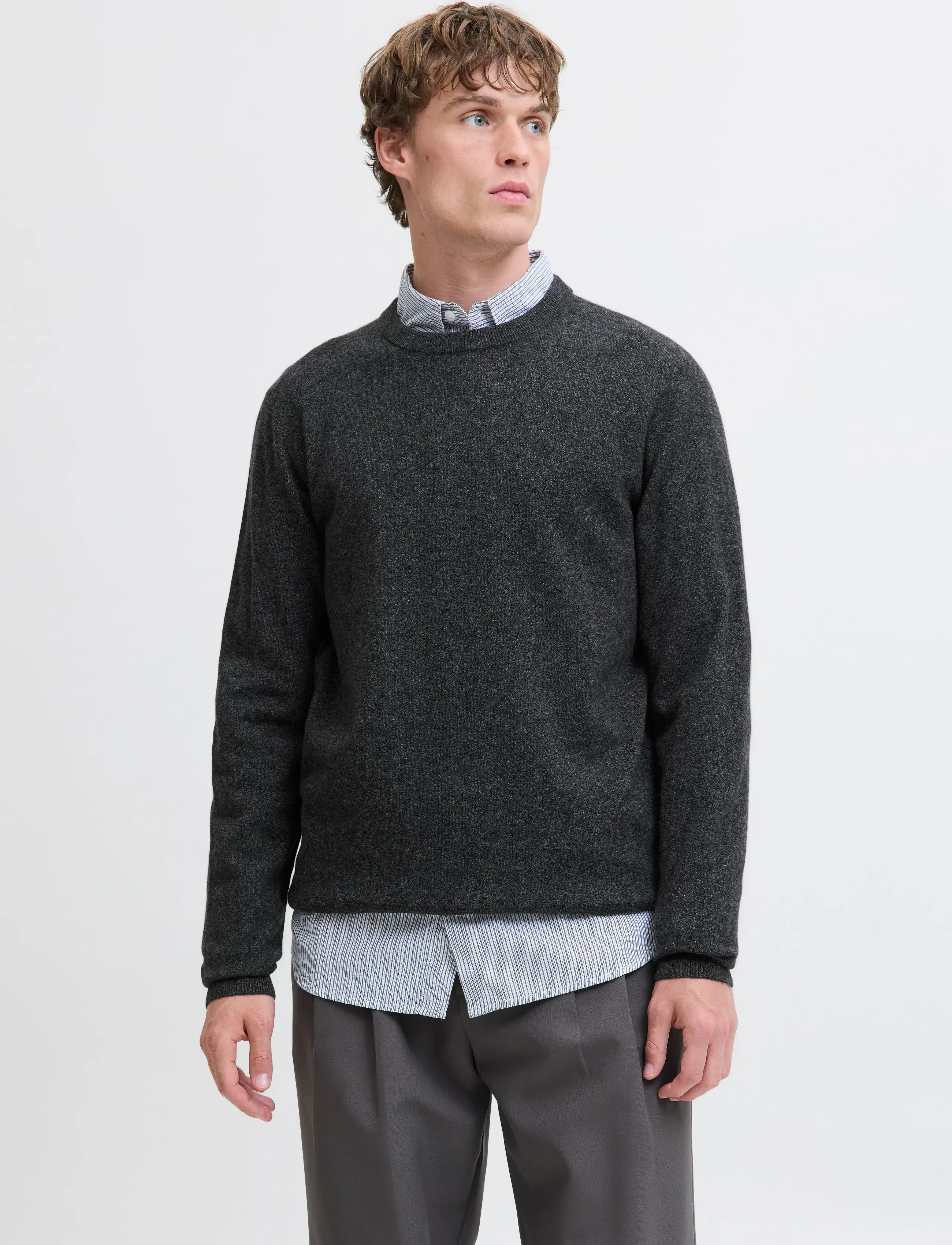 Jack & Jones JJEPERFECT WOOL KNIT CREW NECK SN - Kollektionen - BLACK BEAUTY / grey