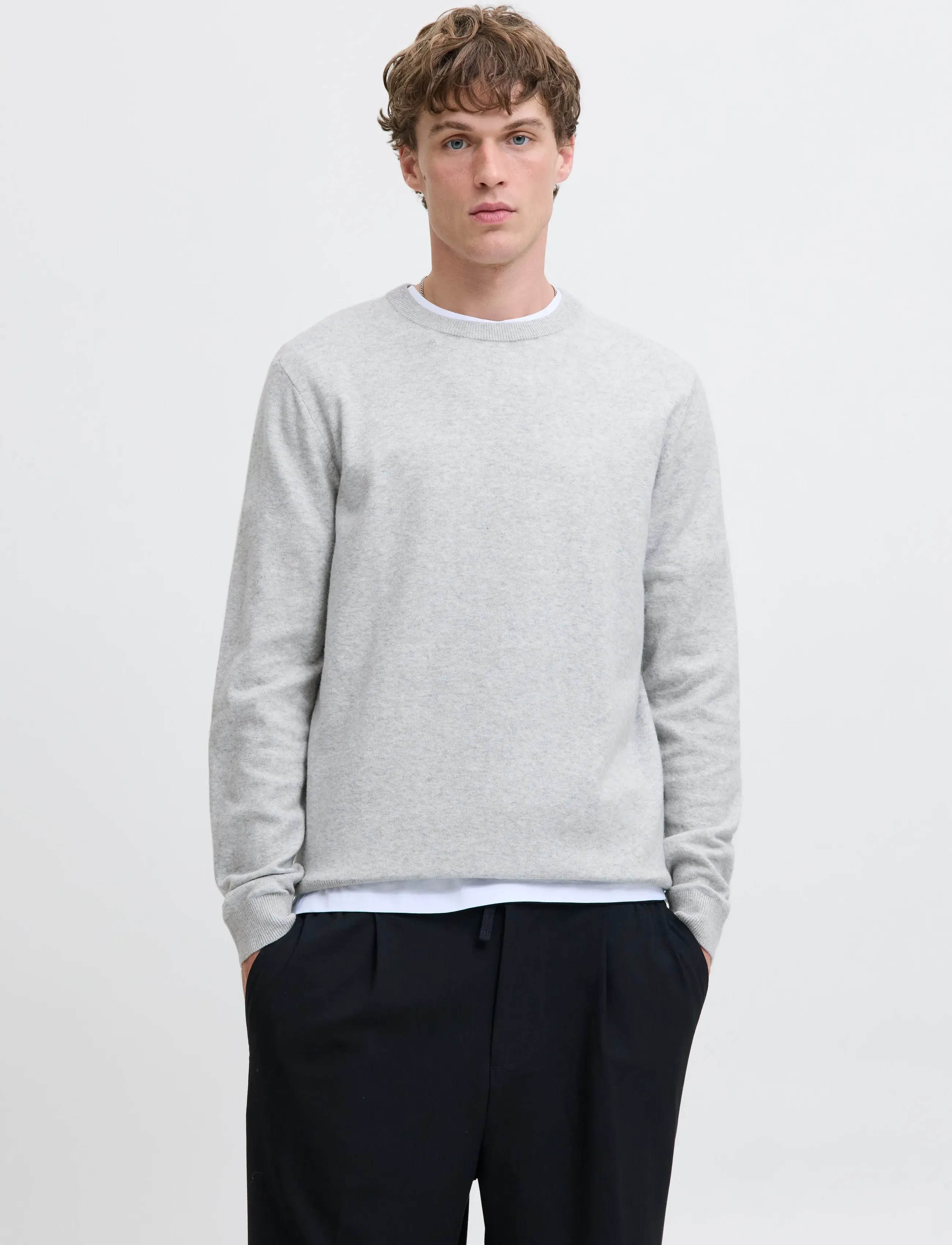 Jack & Jones JJEPERFECT WOOL KNIT CREW NECK SN - Kollektsioonid - LIGHT GREY MELANGE / grey