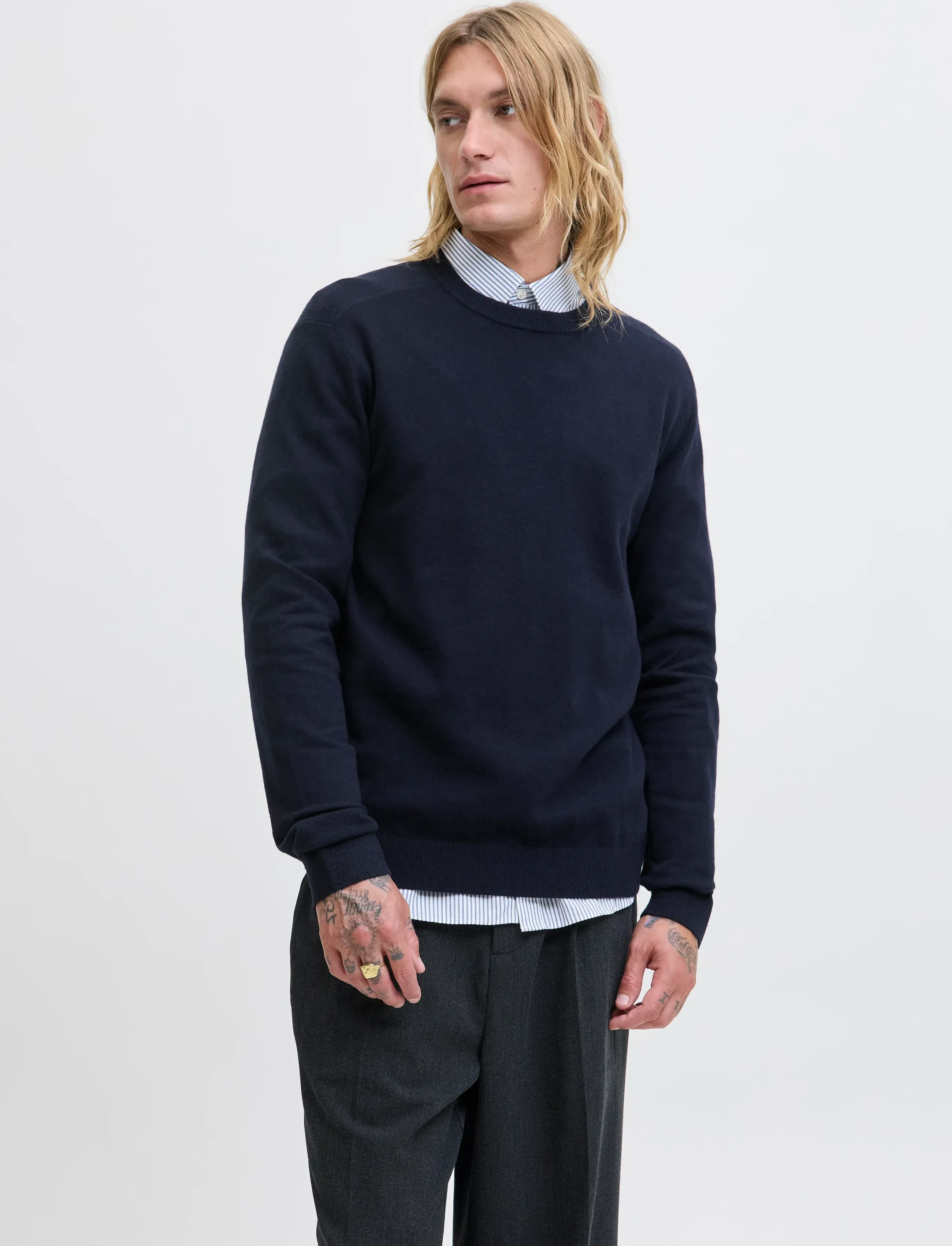 Jack & Jones - JJEPERFECT WOOL KNIT CREW NECK SN - Ümmarguse kaelusega kudumid - maritime blue - 0